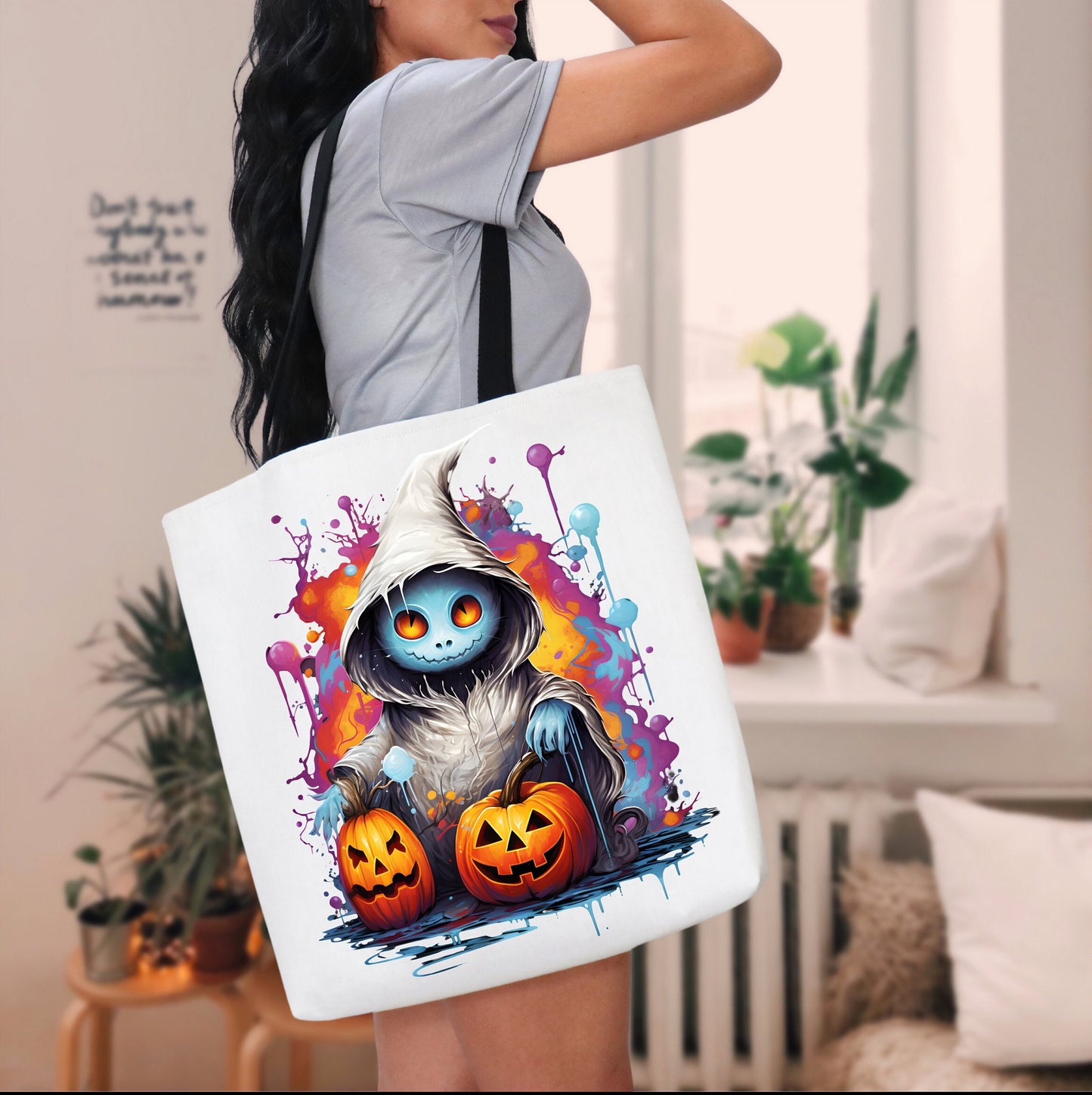 Adorable Tote bag with cute Ghost, Ghost Tote bag for any Occassion, Cute Ghost Tote bag perfect for Halloween,  Mens, Womens, Kids Tote bag