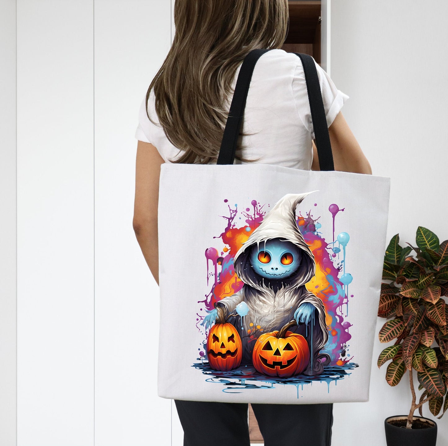Adorable Tote bag with cute Ghost, Ghost Tote bag for any Occassion, Cute Ghost Tote bag perfect for Halloween,  Mens, Womens, Kids Tote bag