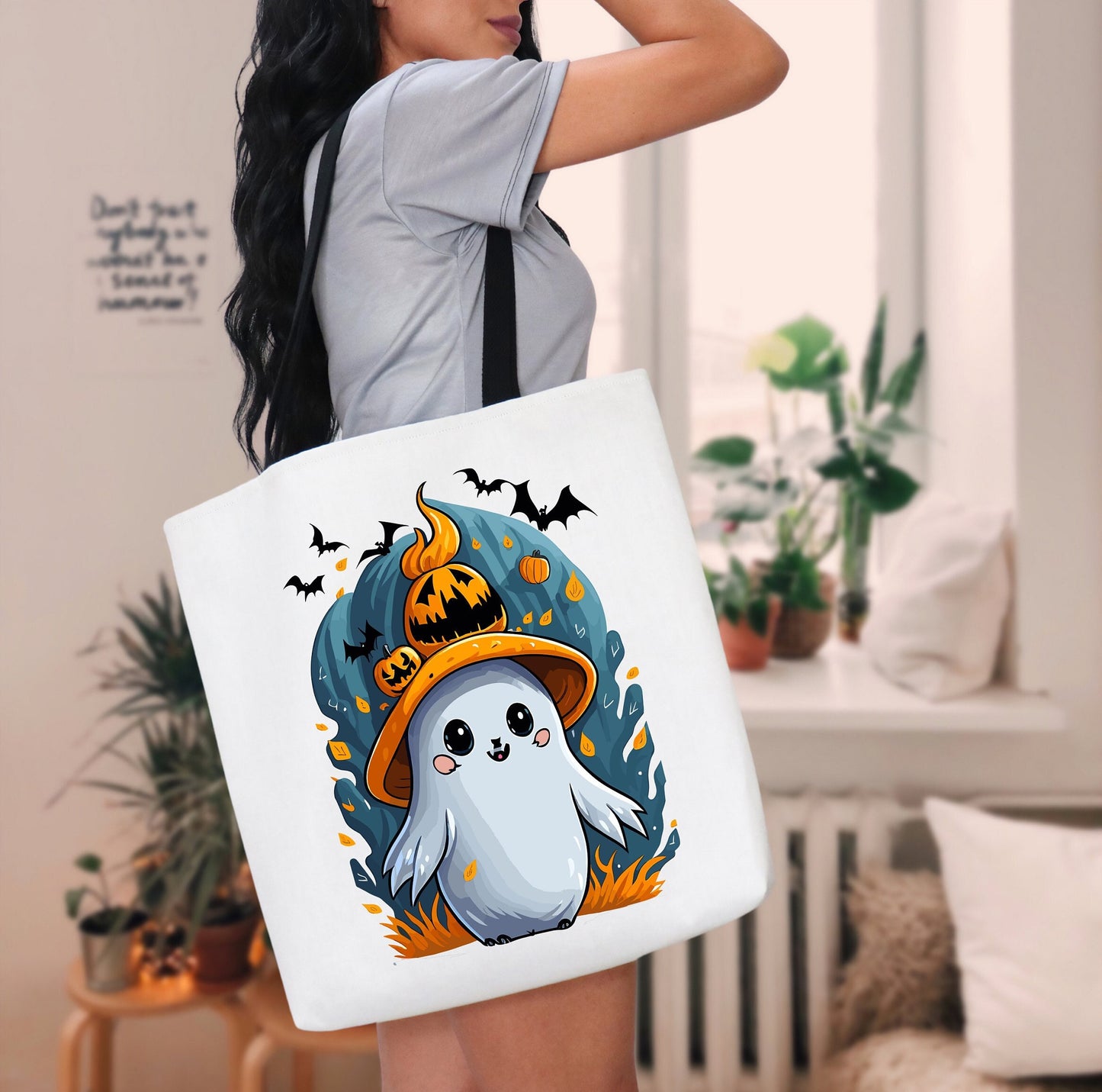 Adorable Tote bag with cute Ghost, Ghost Tote bag for any Occassion, Cute Ghost Tote bag perfect for Halloween,  Mens, Womens, Kids Tote bag
