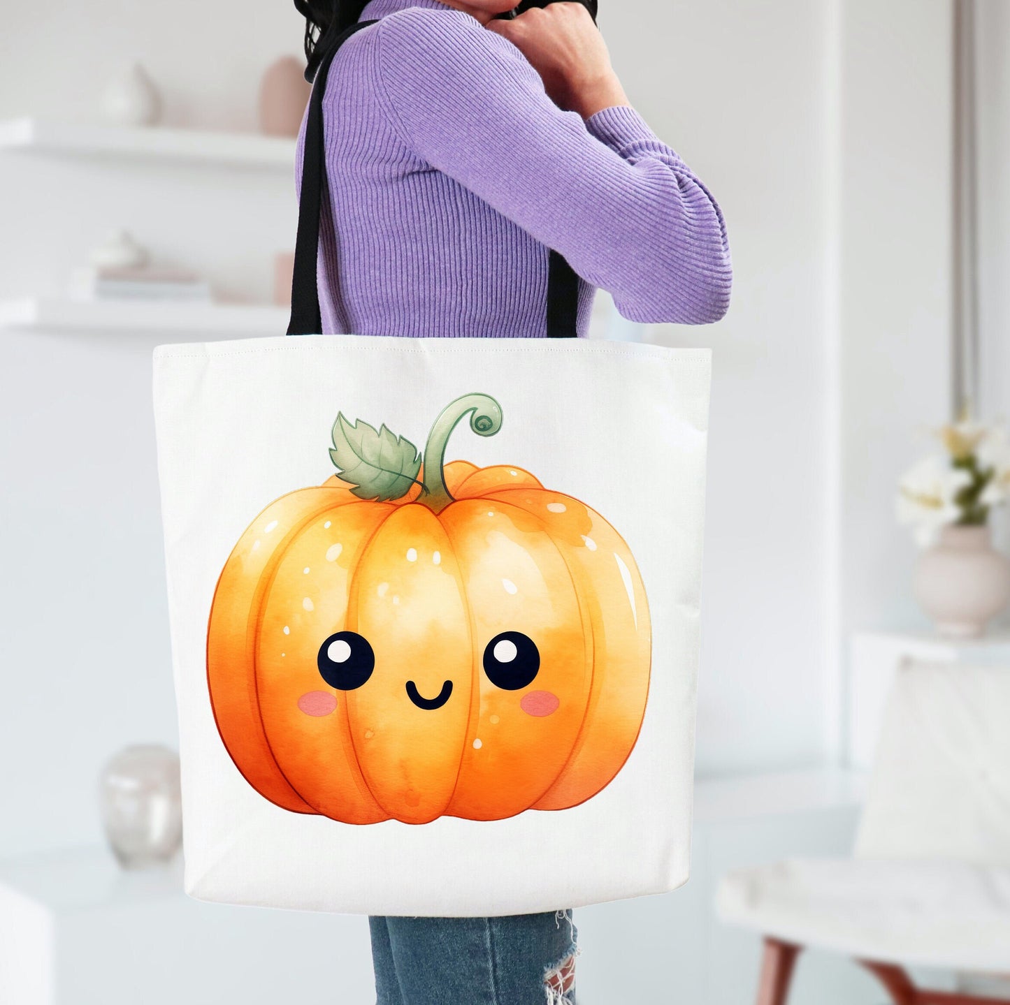 Adorable Tote bag with cute Pumpkin, Pumpkin Tote bag for any Occassion, Cute Pumpkin Tote bag for Halloween,  Mens, Womens, Kids Tote bag