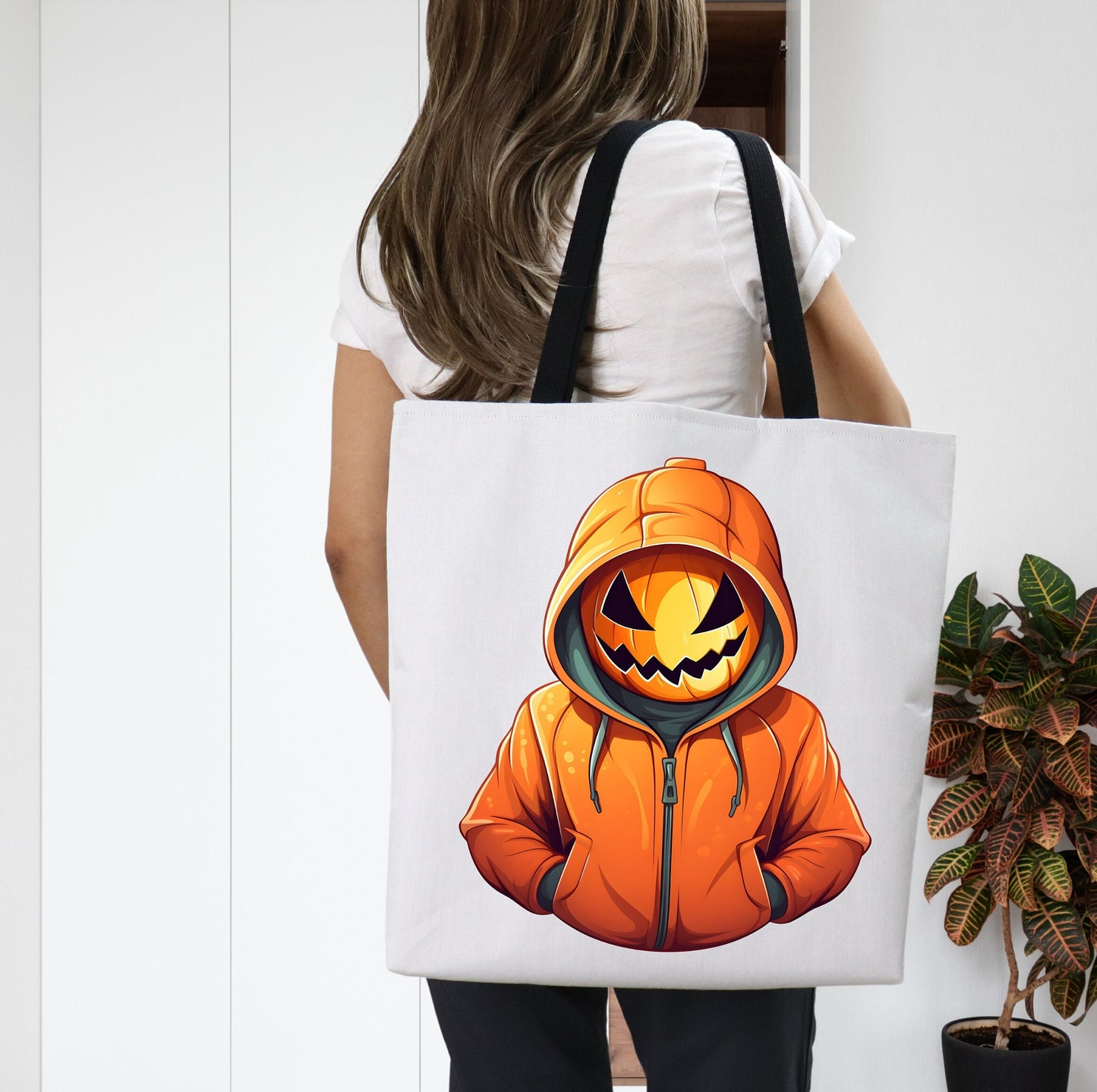 Cool Tote Bag Pumpkin with hoodie, Pumpkin Tote bag for any Occassion, Cute Pumpkin Tote bag for Halloween,  Mens, Womens, Kids Tote bag