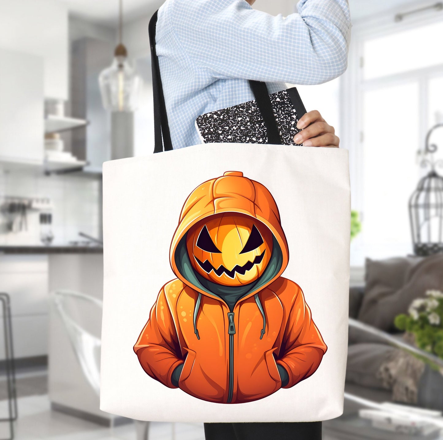 Cool Tote Bag Pumpkin with hoodie, Pumpkin Tote bag for any Occassion, Cute Pumpkin Tote bag for Halloween,  Mens, Womens, Kids Tote bag