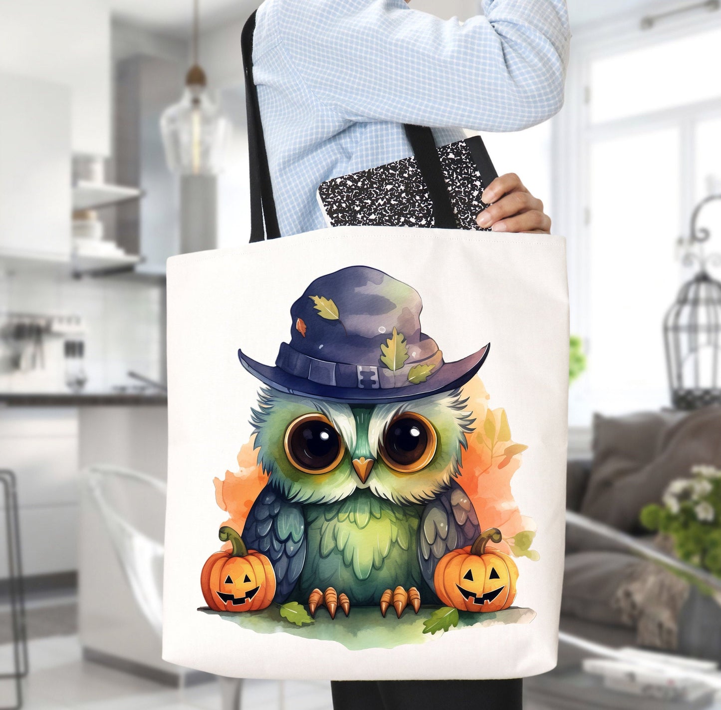 Adorable Tote bag with cute Owl, Owl Tote bag for any Occassion, Cute Owl Tote bag for Halloween,  Mens, Womens, Kids Tote bag.
