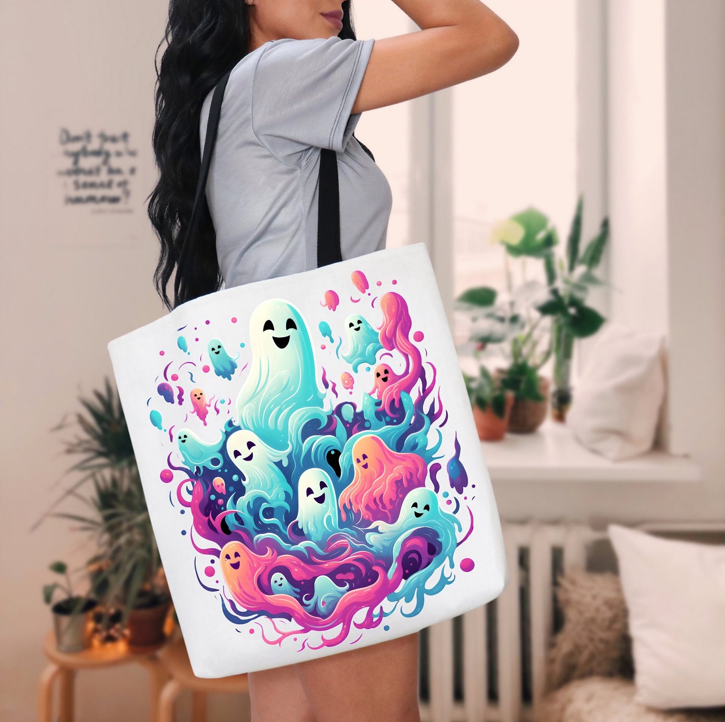 Adorable Tote bag with cute Ghost group, Ghost Tote bag for any Occassion, Cute Ghost Tote bag for Halloween,  Mens, Womens, Kids Tote bag.