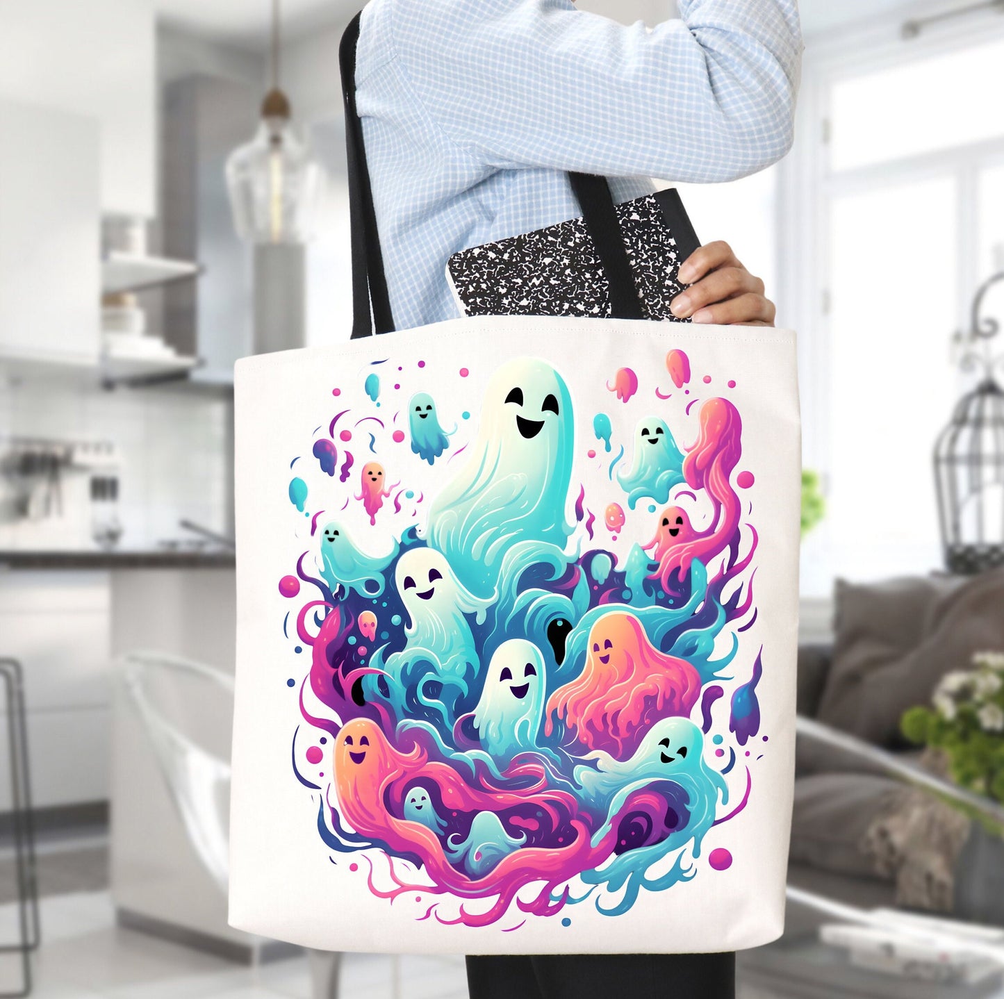 Adorable Tote bag with cute Ghost group, Ghost Tote bag for any Occassion, Cute Ghost Tote bag for Halloween,  Mens, Womens, Kids Tote bag.