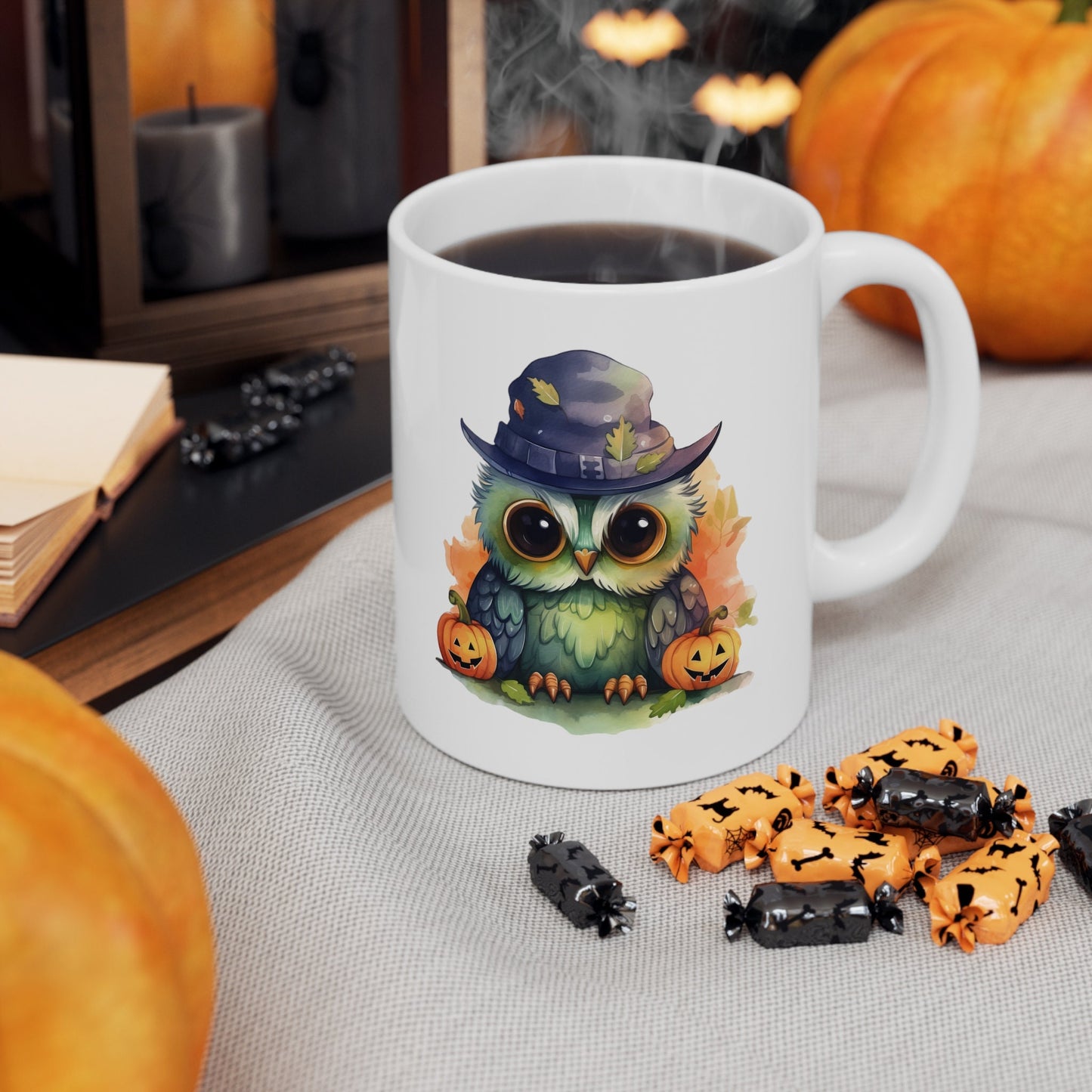 Adorable Halloween Coffee Mug with cute Owl, Owl Coffee Mug for any Occasion, Cute Owl Cup for Halloween,  Mens, Womens, Kids Coffee Mug