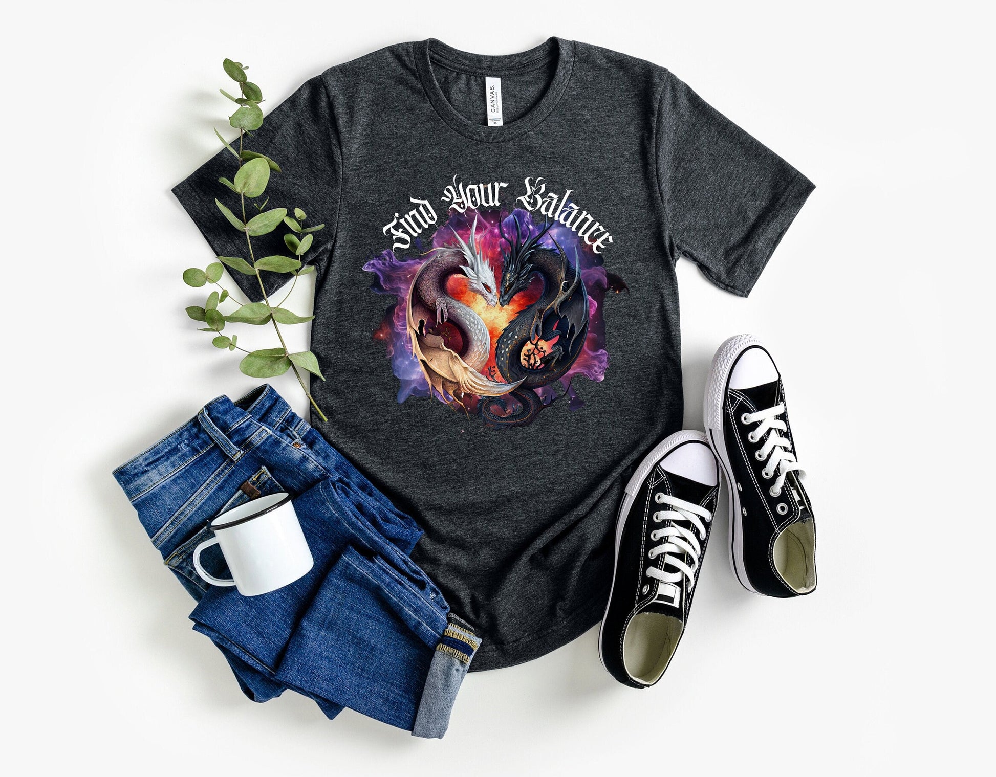 Stylish Graphic T shirt with Ying Yang Dragons.  Stylish shirt with Beautiful Design.  Motivational Message to bring inspiration.  Find your Balance with this amazing shirt.  This Shirt is as comfortable as it is awesome.www.scorpiontees.etsy.com