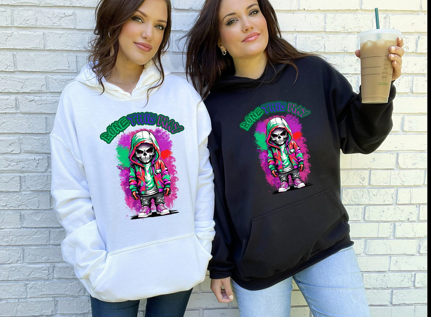 Bone This Way Skeleton Hoodie by Scorpion Tees and More.  Cute colorful Skeleton with hoodie wearing hip hop style clothing.  This Hoodie will go great with any outfit.  Beautiful design and stylish as well as very warm and comfortable.