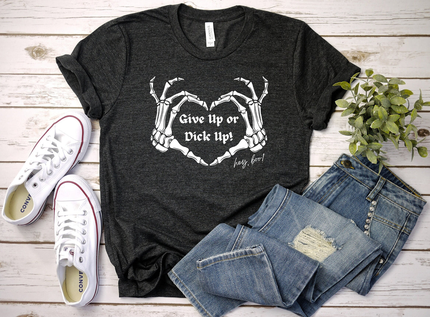Give up or Dick up shirt by Scorpion Tees and More.  The awesome shirt has two skeleton hands making a heart shape gesture while telling someone to Man up!  Comfortable Yet Stylish.  Pick one up today.  www.scorpiontees.etsy.com