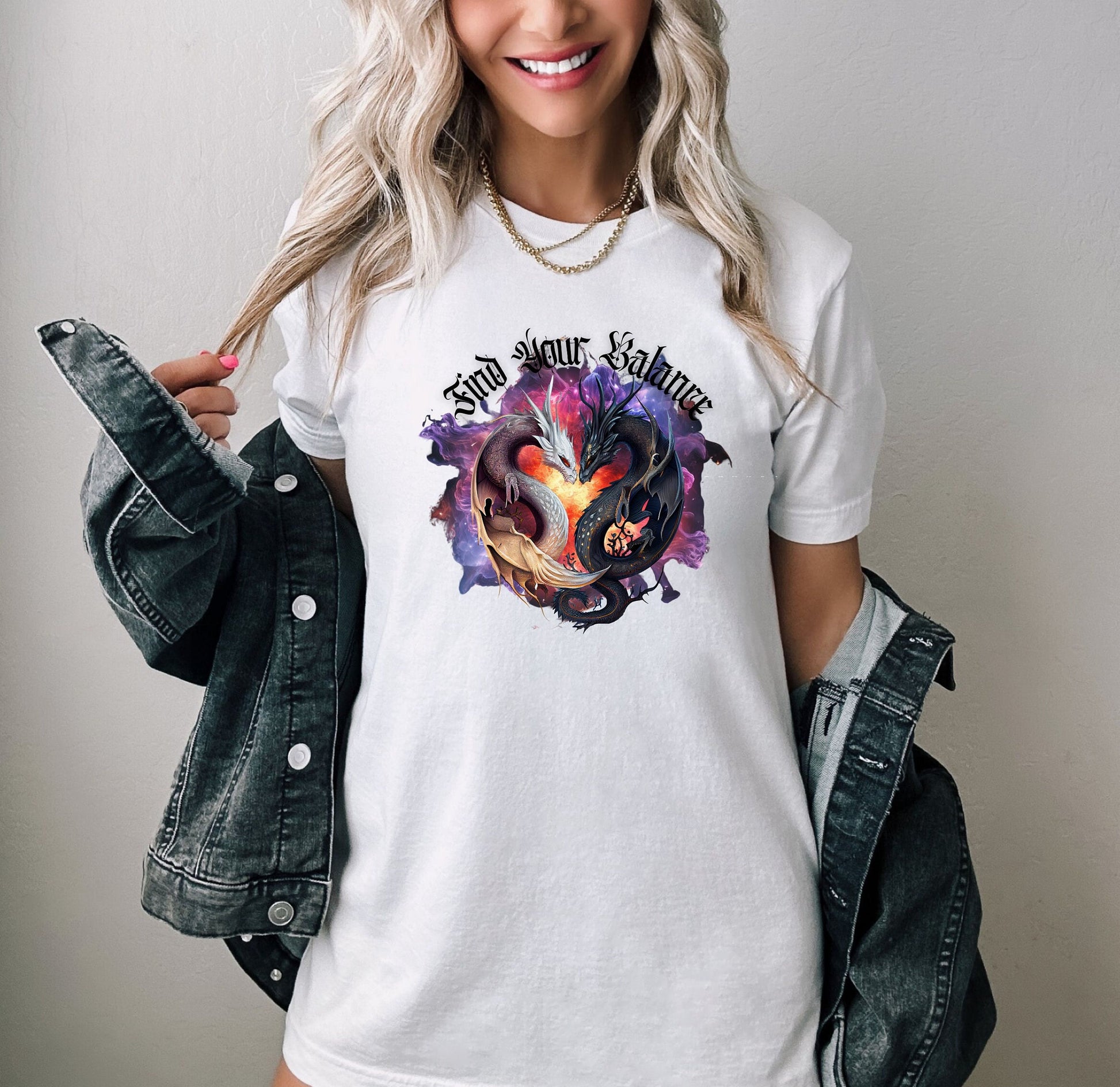 Stylish Graphic T shirt with Ying Yang Dragons.  Stylish shirt with Beautiful Design.  Motivational Message to bring inspiration.  Find your Balance with this amazing shirt.  This Shirt is as comfortable as it is awesome.
www.scorpiontees.etsy.com
