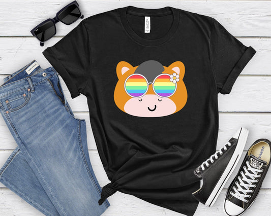 Super cute Horse with rainbow glasses shirt, Rainbow glasses on an adorable Horse, precious Horse showing off pride. Beautiful pride Horse