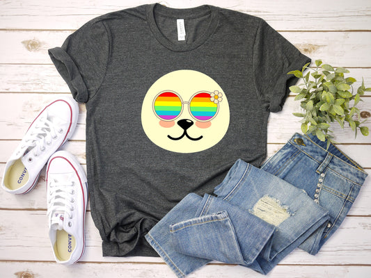 Super cute Seal with rainbow glasses shirt, Rainbow glasses on an adorable Seal, precious Seal showing off pride. Beautiful pride Seal