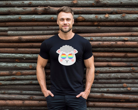 Super cute Sheep with rainbow glasses shirt, Rainbow glasses on an adorable Sheep, precious Sheep showing off pride. Beautiful pride Sheep