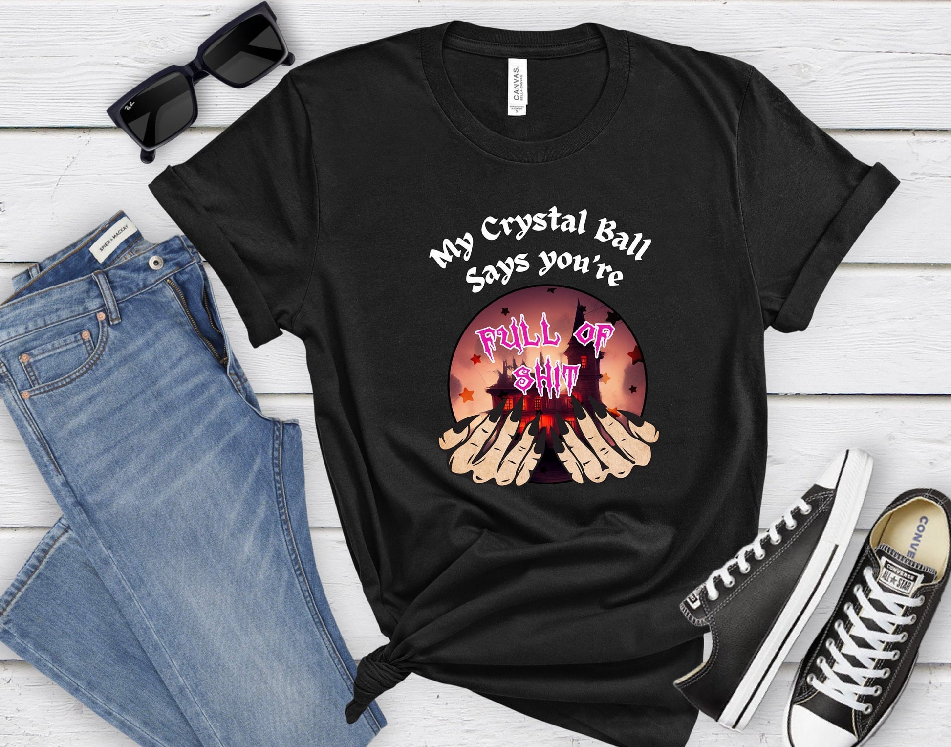 Hilarious crystal ball T shirt sure to get laughs and smiles. Funny Design of My crystal ball says you're full of Shit. Great gift for psychics, mystic, gypsies or anyone with a sense of humor. Get yours Today at www.scorpiontees.etsy.com