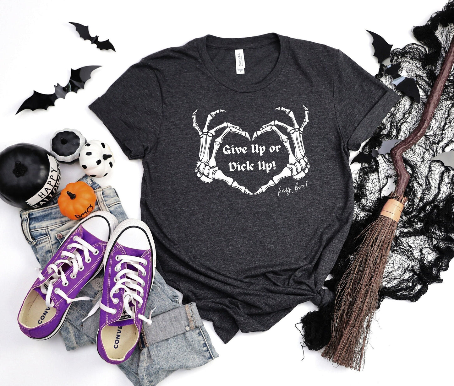 Give up or Dick up shirt by Scorpion Tees and More.  The awesome shirt has two skeleton hands making a heart shape gesture while telling someone to Man up!  Comfortable Yet Stylish.  Pick one up today.  www.scorpiontees.etsy.com