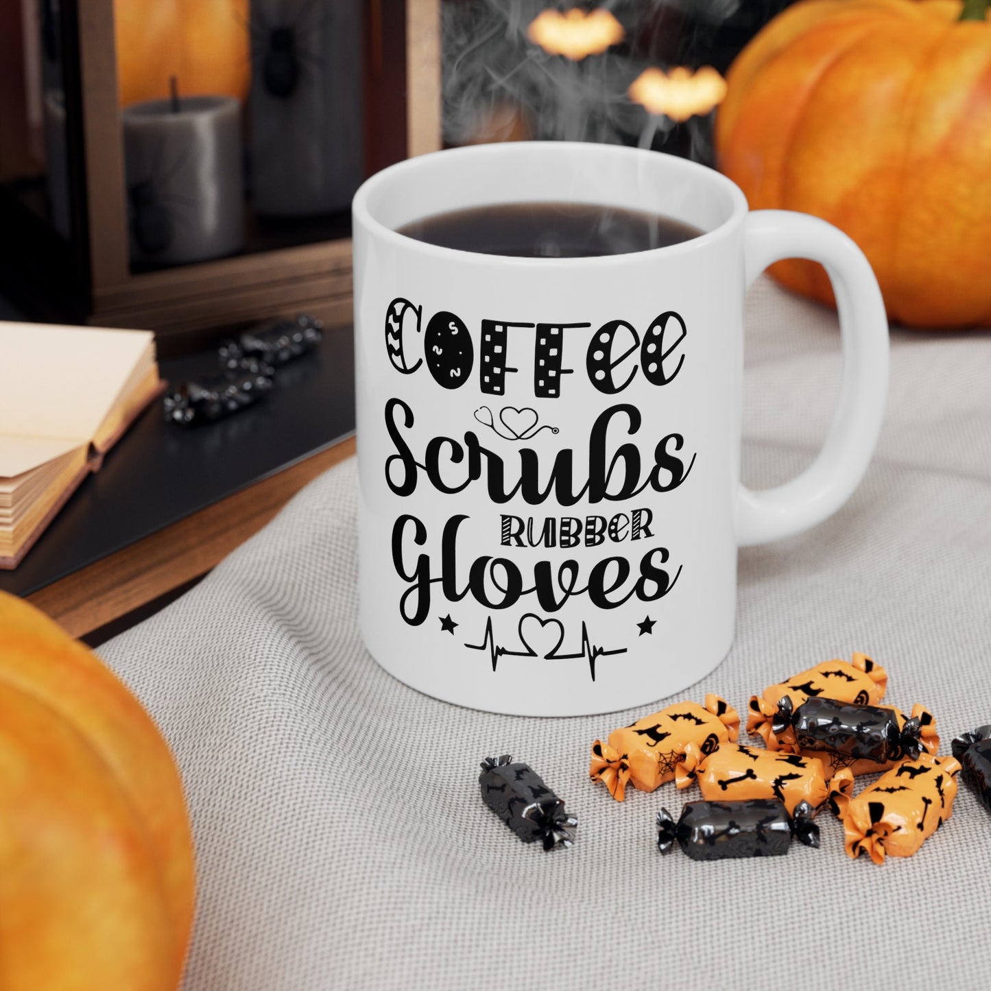 Coffee Scrubs Rubber Gloves Nursing Mug, I love nurses Mug, Awesome gift Mug for a Special nurse, Thank you gift Mug for Loving nurse