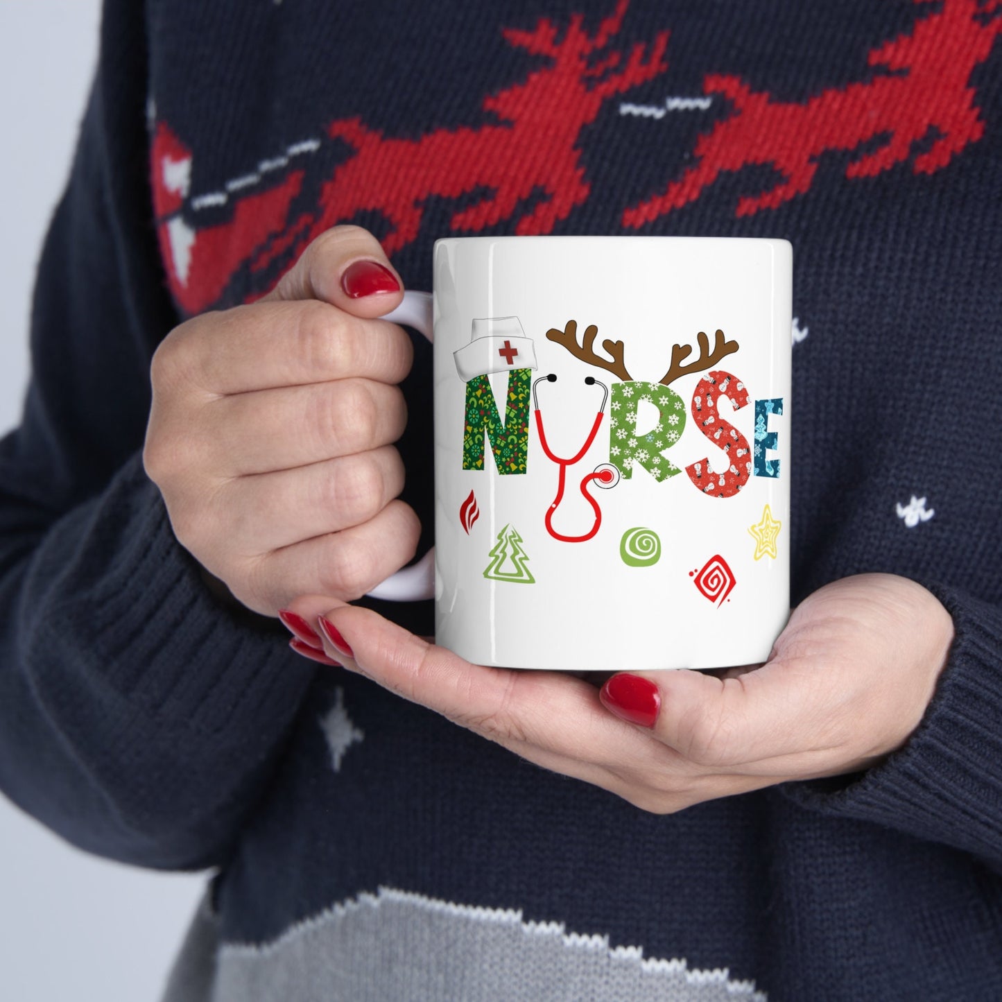 Christmas Nurse Antlers Nursing Mug, I love nurses Mug, Awesome gift Mug for nurse, gift Mug for special nurse, Thank you gift Mug for nurse