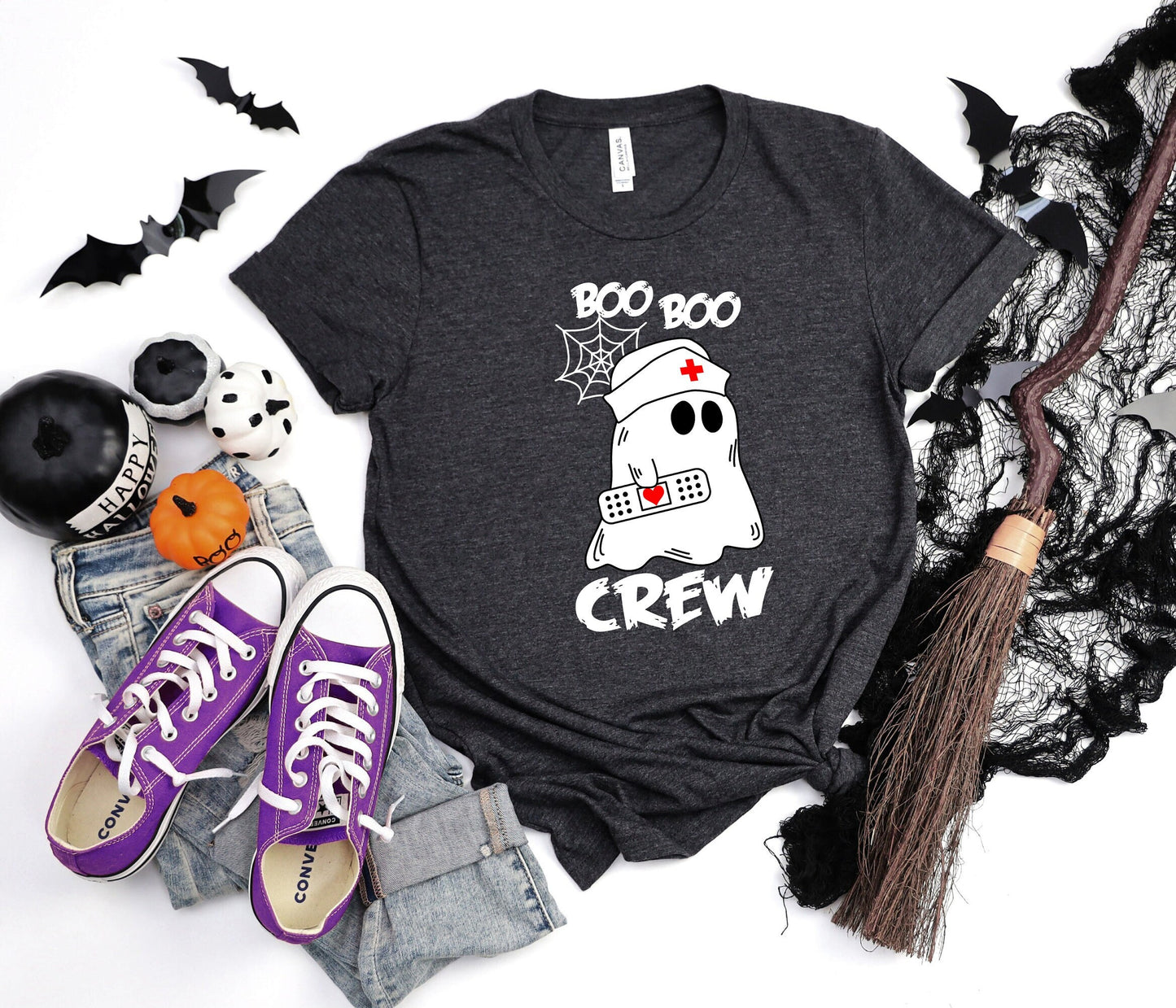 Boo Boo Crew Halloween Ghost nursing shirt.  Cute and comfortable T shirt with and adorable Ghost holding a band aid. This stylish shirt will go well with anything. Makes a perfect gift for nurses.
www.scorpiontees.etsy.com