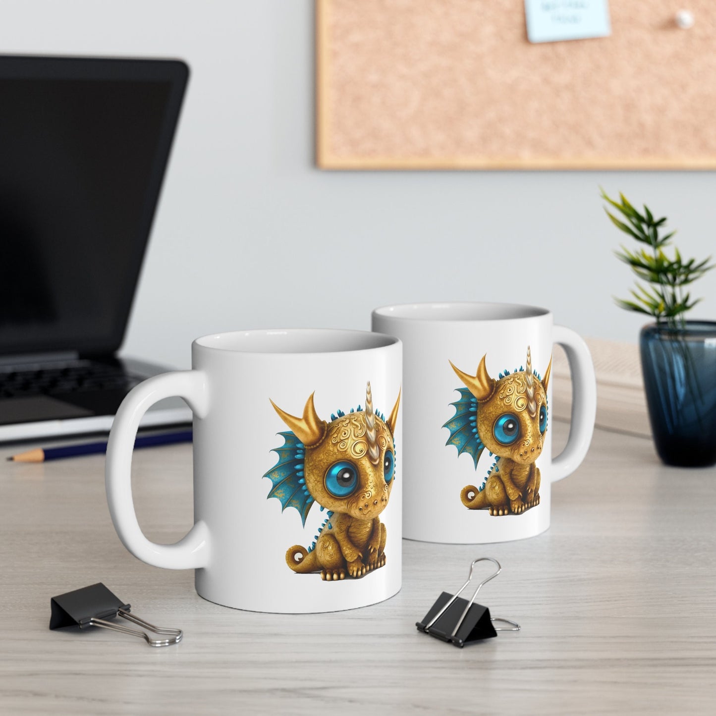 Golden Blue Adorable Baby Dragon Coffee Mug, Heart of a Dragon Mug, White Ceramic Mug for Dragon Lovers, Gift Mug for your Dragon Spirit