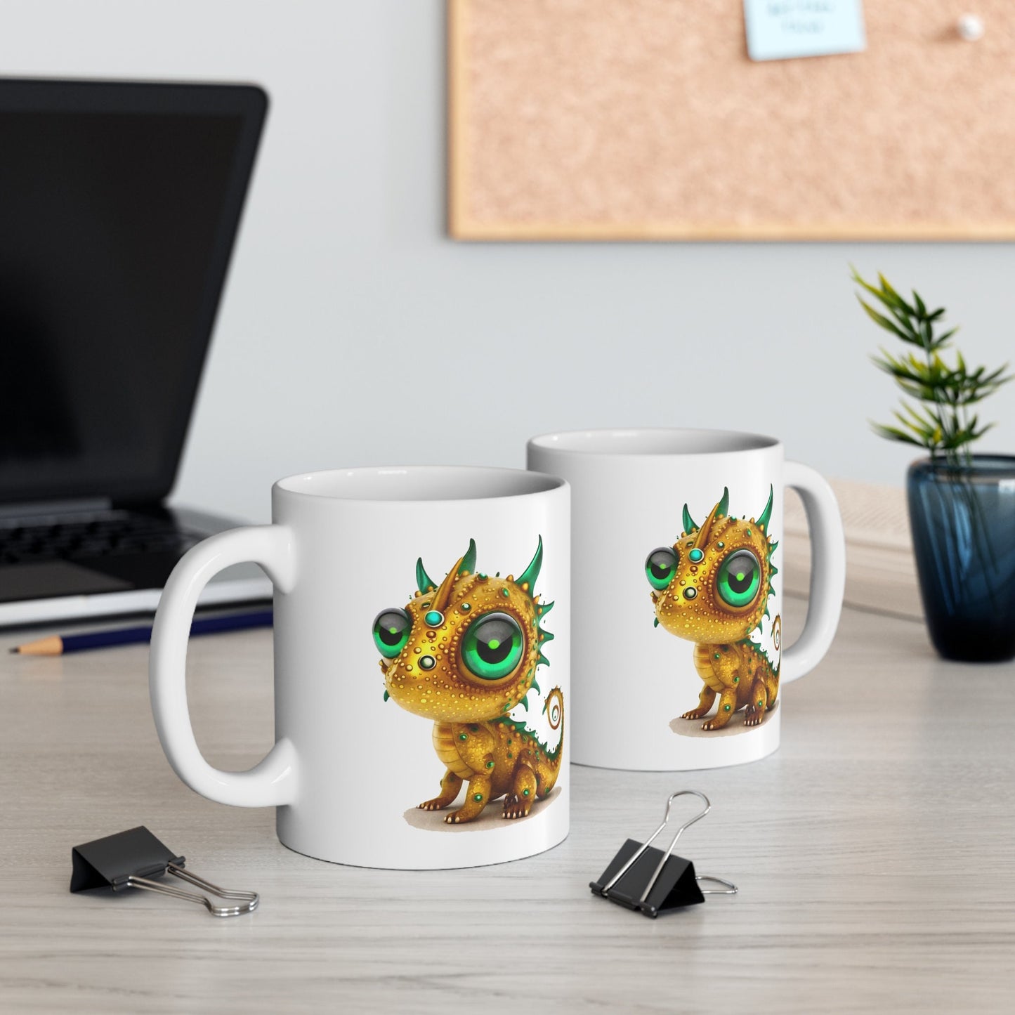 Golden Green Adorable Baby Dragon Coffee Mug, Heart of a Dragon Mug, White Ceramic Mug for Dragon Lovers, Gift Mug for your Dragon Spirit