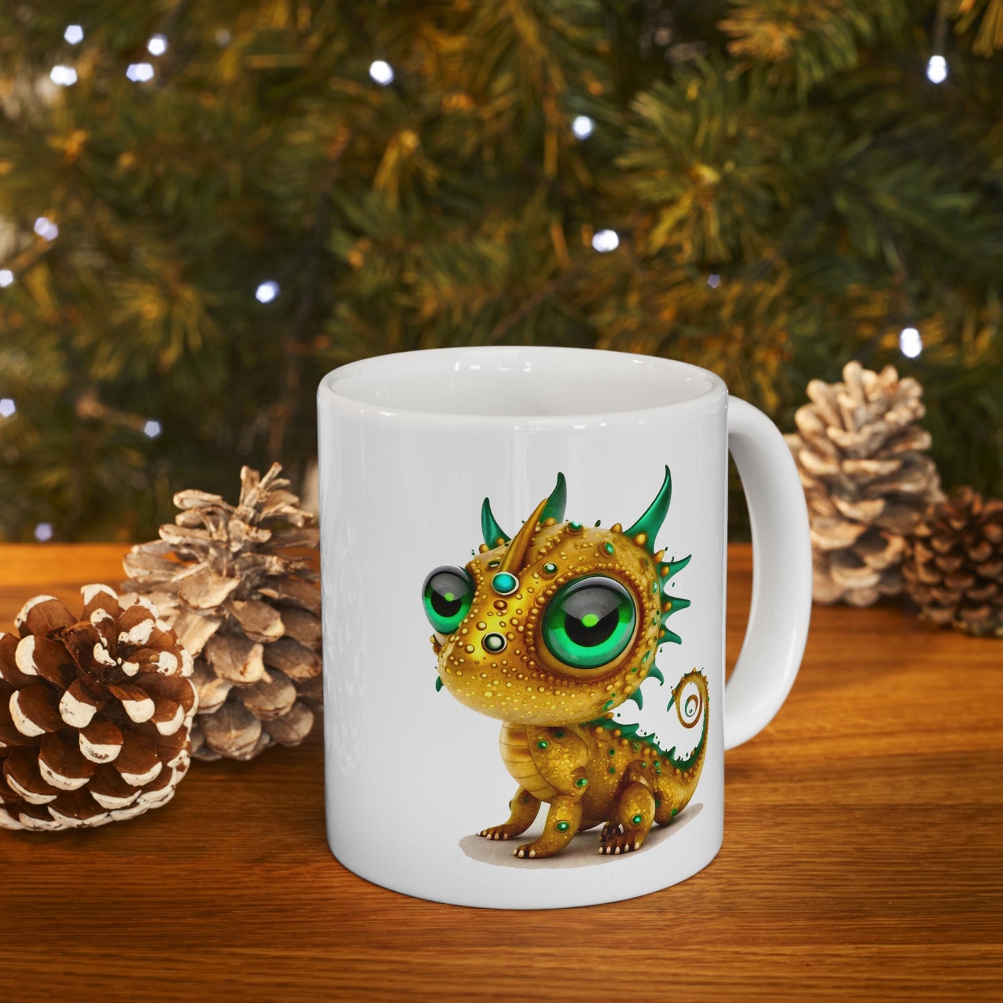 Golden Green Adorable Baby Dragon Coffee Mug, Heart of a Dragon Mug, White Ceramic Mug for Dragon Lovers, Gift Mug for your Dragon Spirit