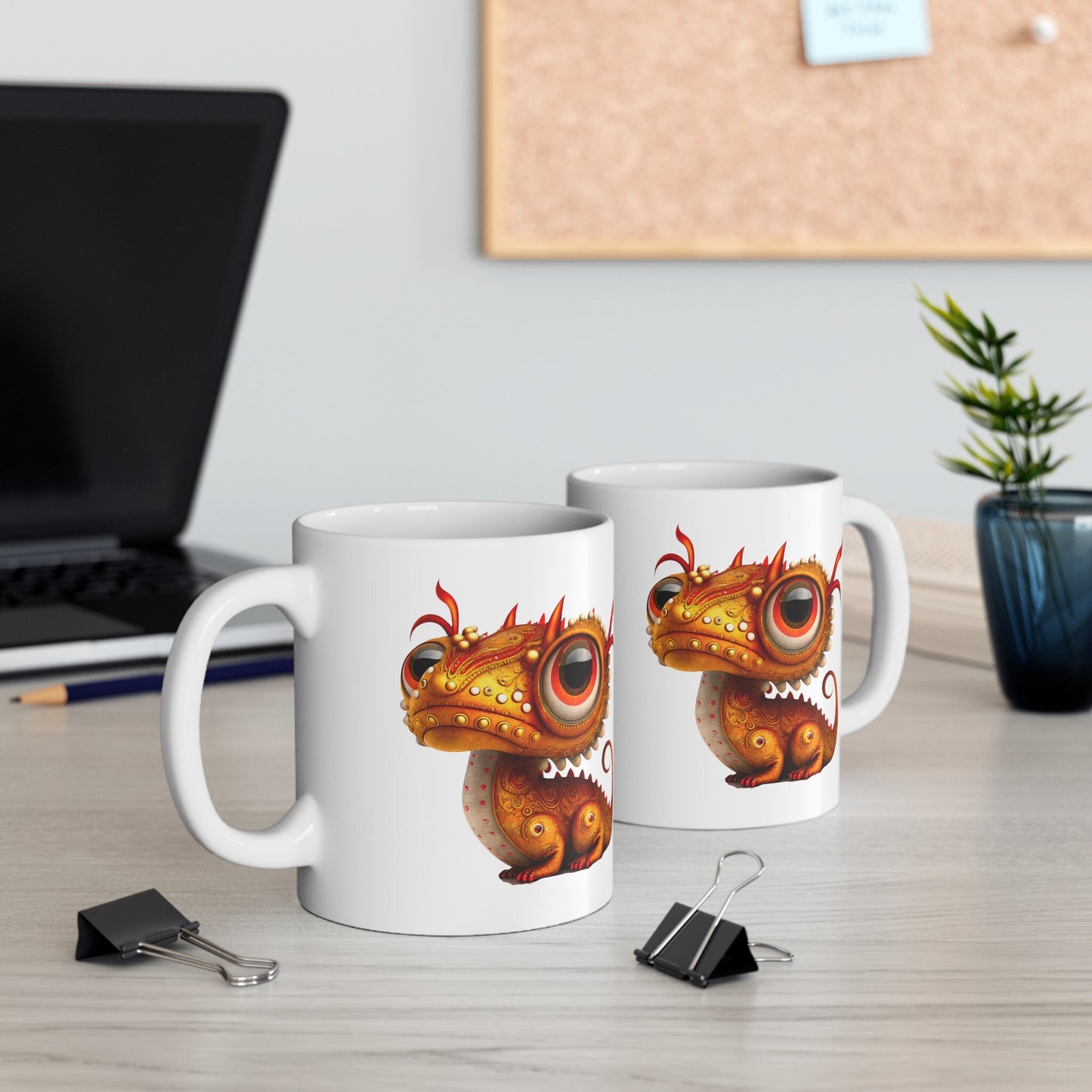 Orange Ruby red Adorable Baby Dragon Coffee Mug, Heart of a Dragon Mug, White Ceramic Mug for Dragon Lovers, Gift Mug for your Dragon Spirit