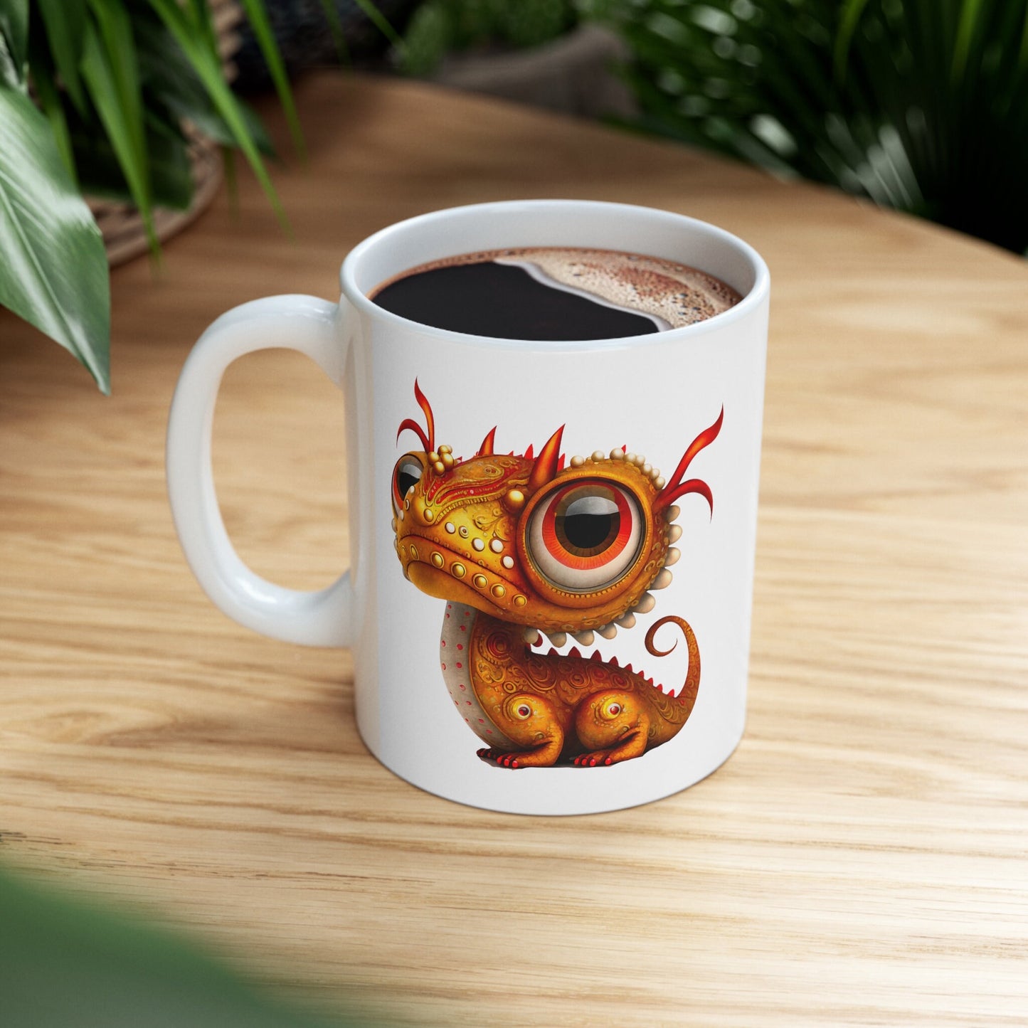 Orange Ruby red Adorable Baby Dragon Coffee Mug, Heart of a Dragon Mug, White Ceramic Mug for Dragon Lovers, Gift Mug for your Dragon Spirit