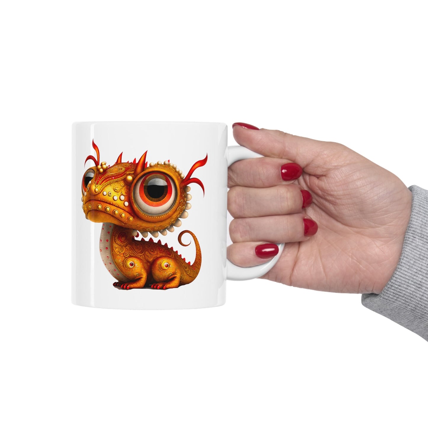 Orange Ruby red Adorable Baby Dragon Coffee Mug, Heart of a Dragon Mug, White Ceramic Mug for Dragon Lovers, Gift Mug for your Dragon Spirit