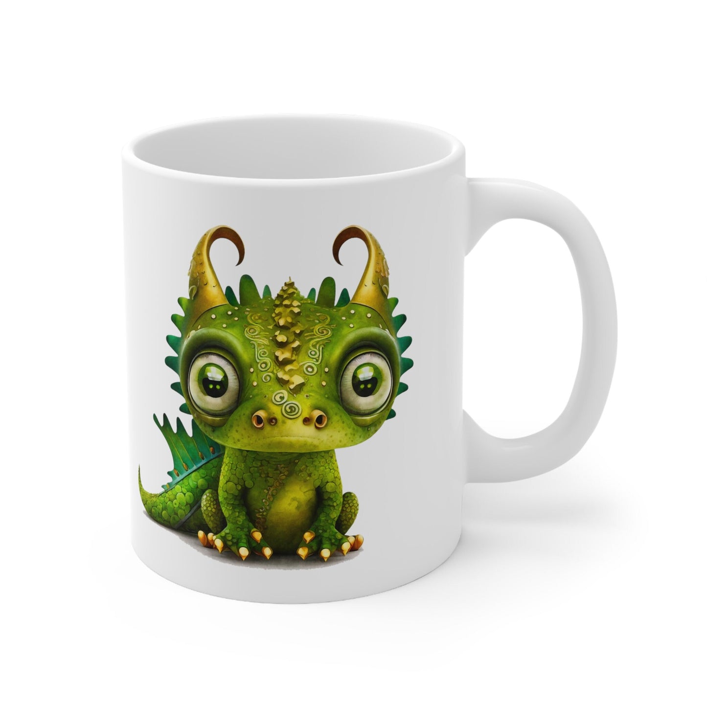 Golden Green Adorable Baby Dragon Coffee Mug, Heart of a Dragon Mug, White Ceramic Mug for Dragon Lovers, Gift Mug for your Dragon Spirit