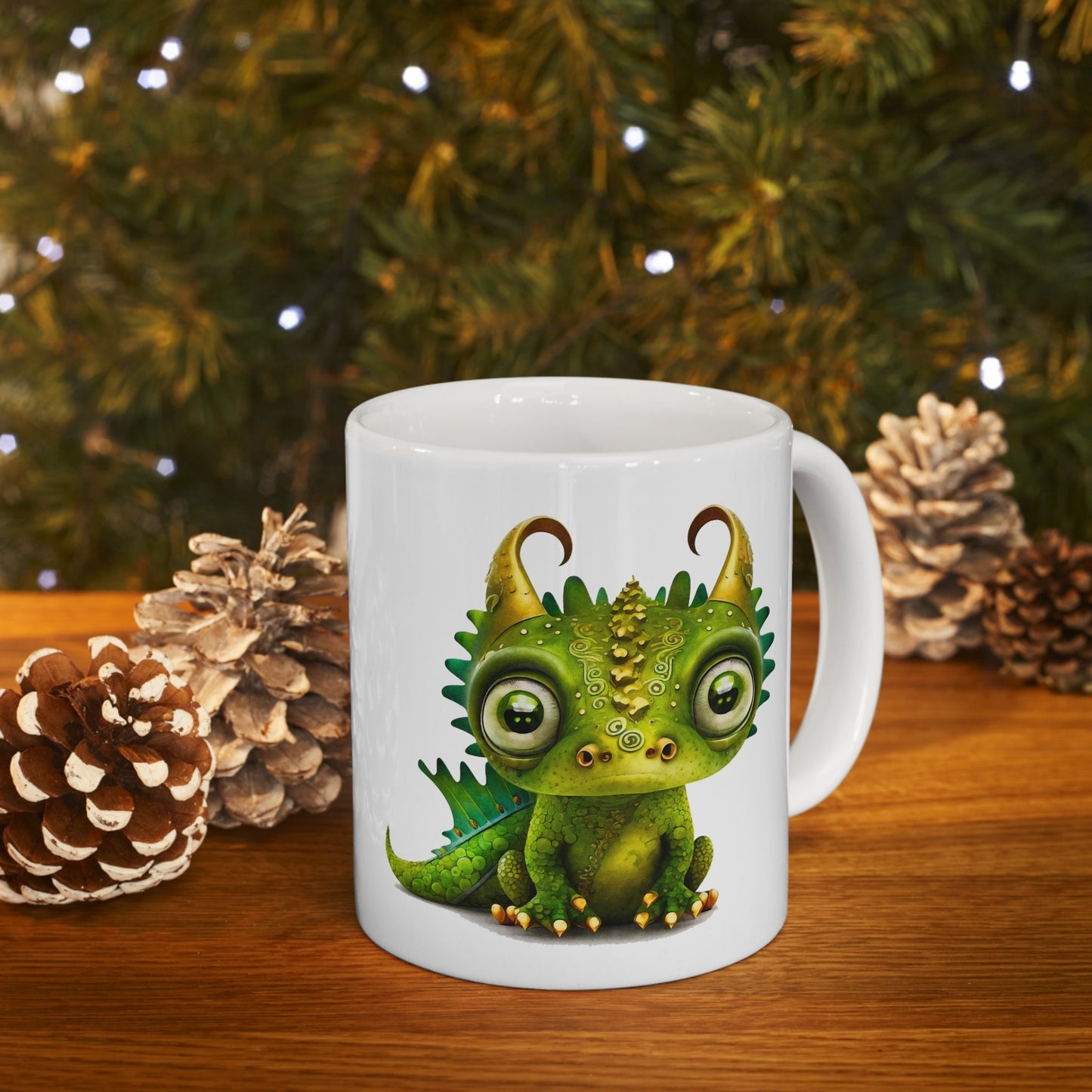 Golden Green Adorable Baby Dragon Coffee Mug, Heart of a Dragon Mug, White Ceramic Mug for Dragon Lovers, Gift Mug for your Dragon Spirit