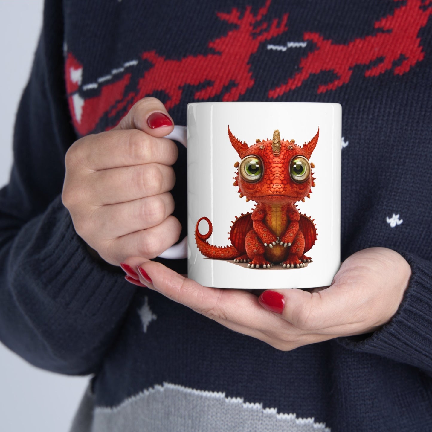 Ruby red Adorable Baby Dragon Coffee Mug, Heart of a Dragon Mug, White Ceramic Mug for Dragon Lovers, Gift Mug for your Dragon Spirit
