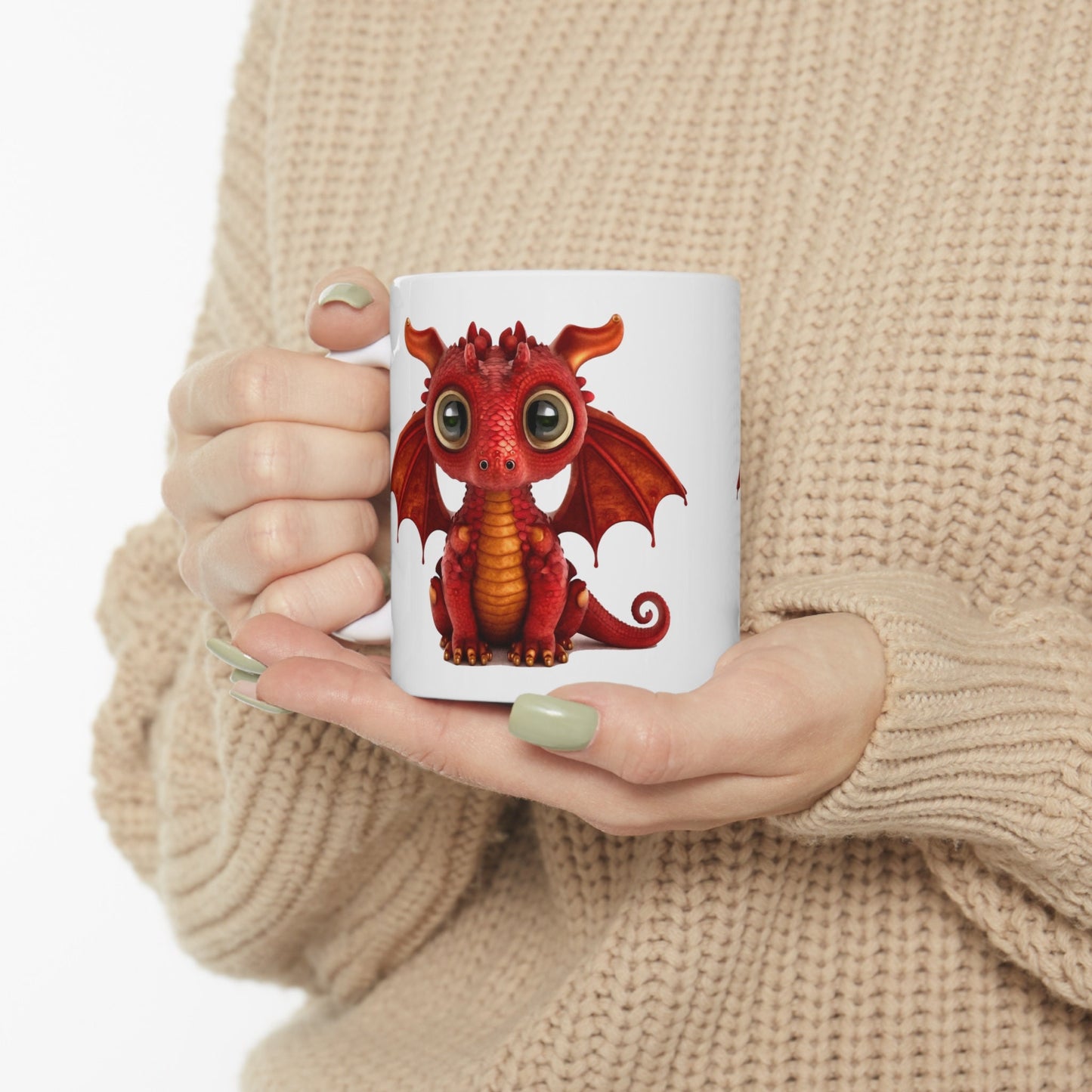 Ruby red Adorable Baby Dragon Coffee Mug, Heart of a Dragon Mug, White Ceramic Mug for Dragon Lovers, Gift Mug for your Dragon Spirit