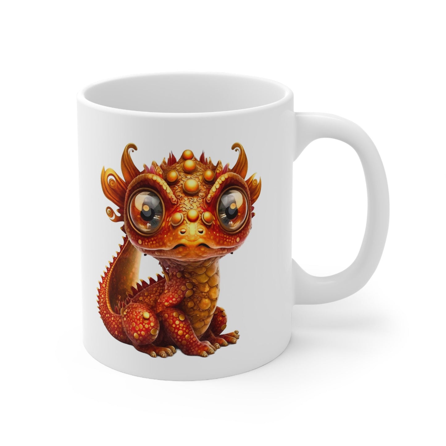 Orange Gold Adorable Baby Dragon Coffee Mug, Heart of a Dragon Mug, White Ceramic Mug for Dragon Lovers, Gift Mug for your Dragon Spirit
