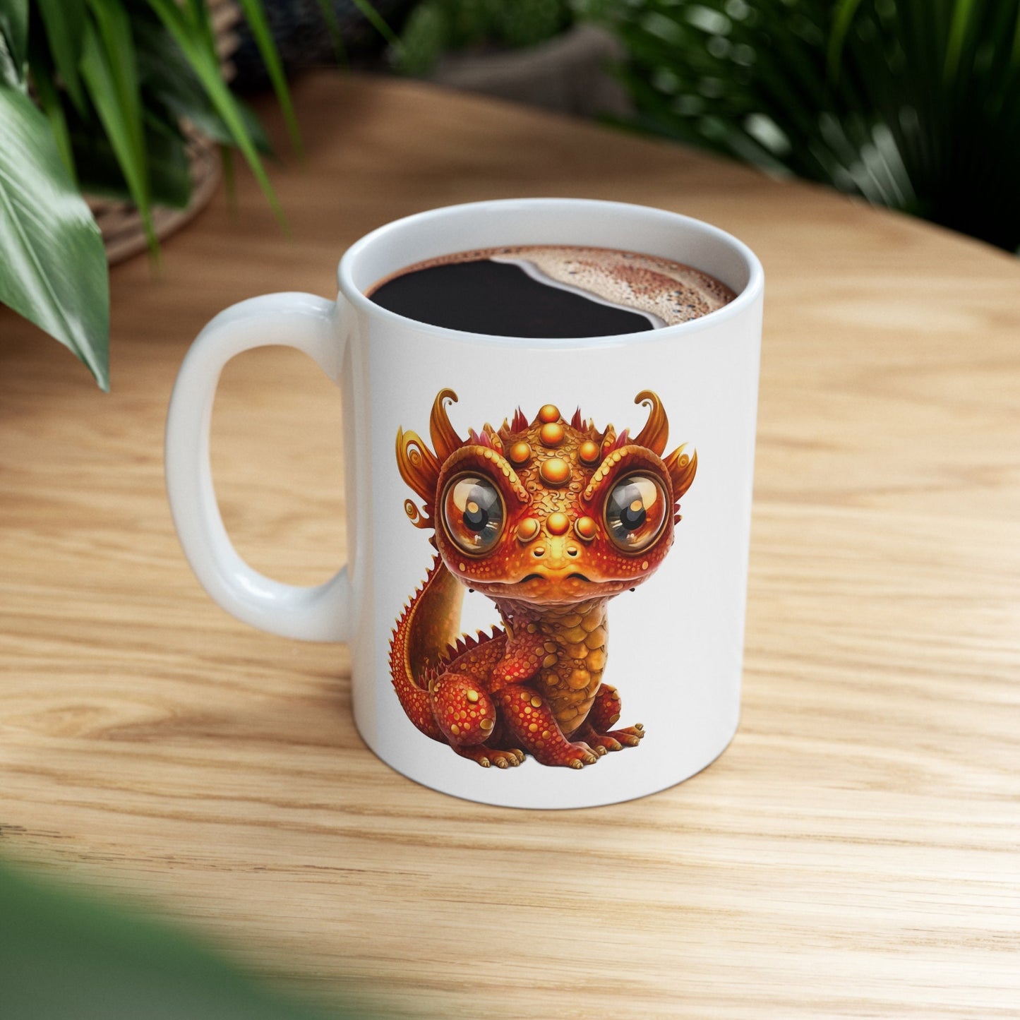 Orange Gold Adorable Baby Dragon Coffee Mug, Heart of a Dragon Mug, White Ceramic Mug for Dragon Lovers, Gift Mug for your Dragon Spirit