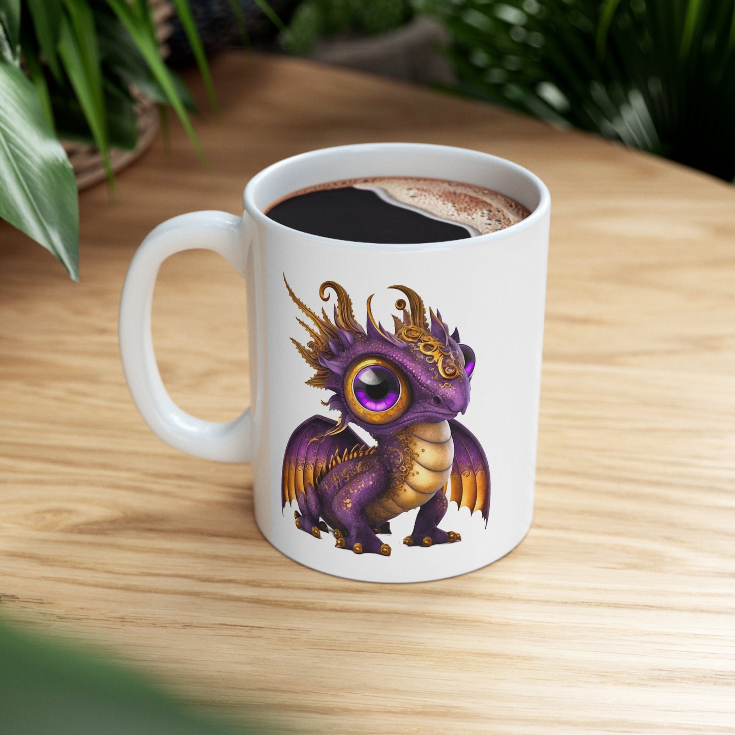 Purple Gold Adorable Baby Dragon Coffee Mug, Heart of a Dragon Mug, White Ceramic Mug for Dragon Lovers, Gift Mug for your Dragon Spirit