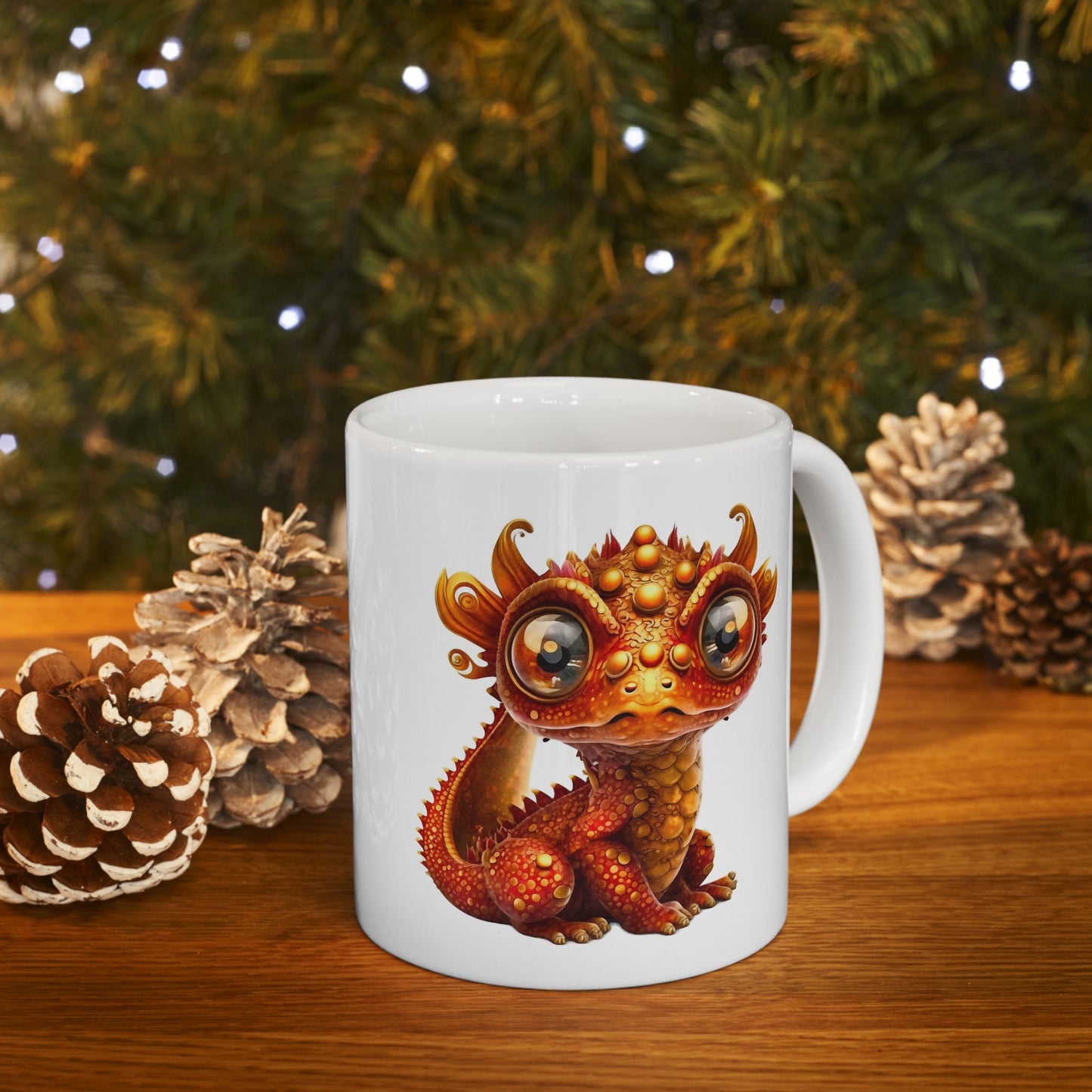 Orange Gold Adorable Baby Dragon Coffee Mug, Heart of a Dragon Mug, White Ceramic Mug for Dragon Lovers, Gift Mug for your Dragon Spirit