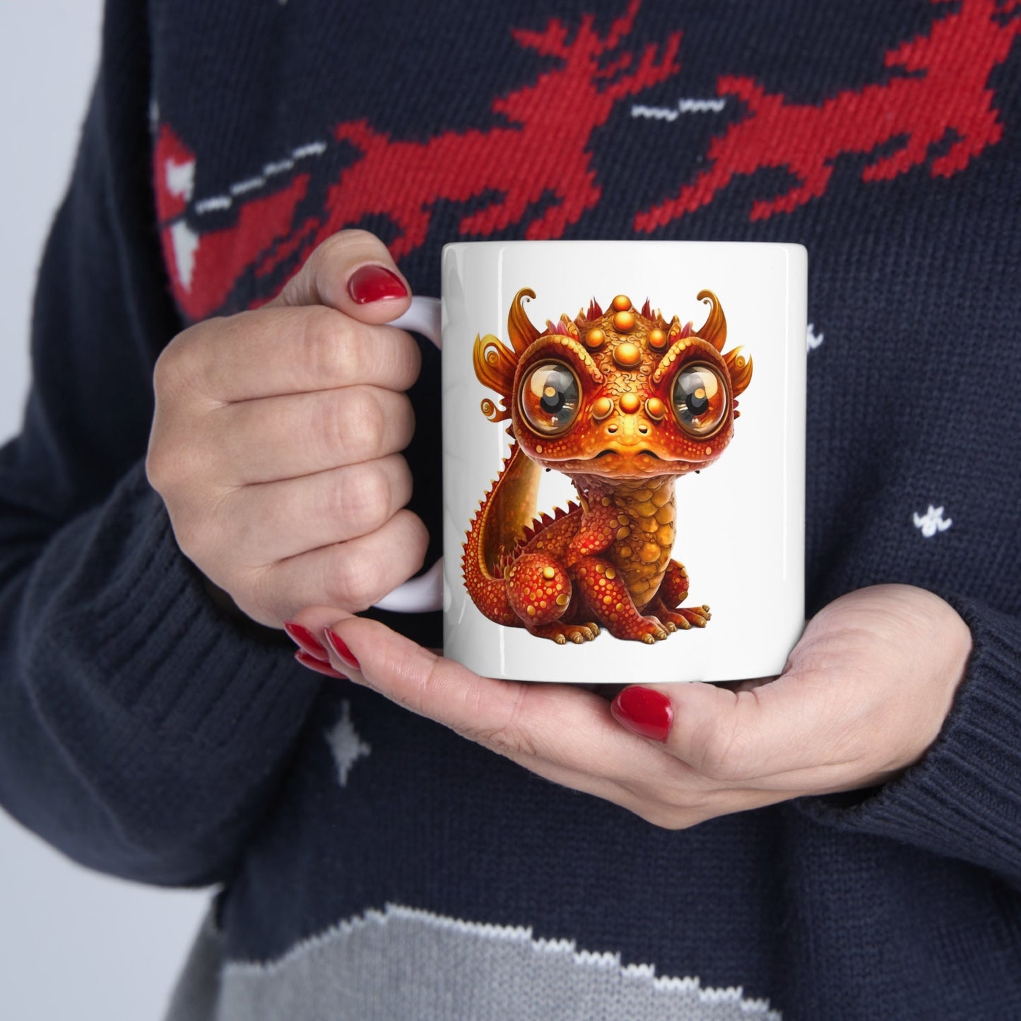 Orange Gold Adorable Baby Dragon Coffee Mug, Heart of a Dragon Mug, White Ceramic Mug for Dragon Lovers, Gift Mug for your Dragon Spirit