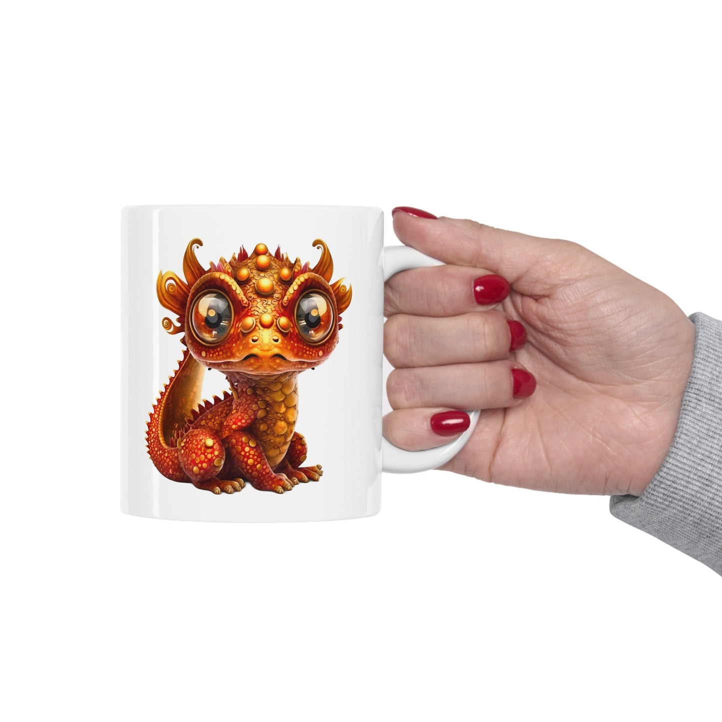 Orange Gold Adorable Baby Dragon Coffee Mug, Heart of a Dragon Mug, White Ceramic Mug for Dragon Lovers, Gift Mug for your Dragon Spirit
