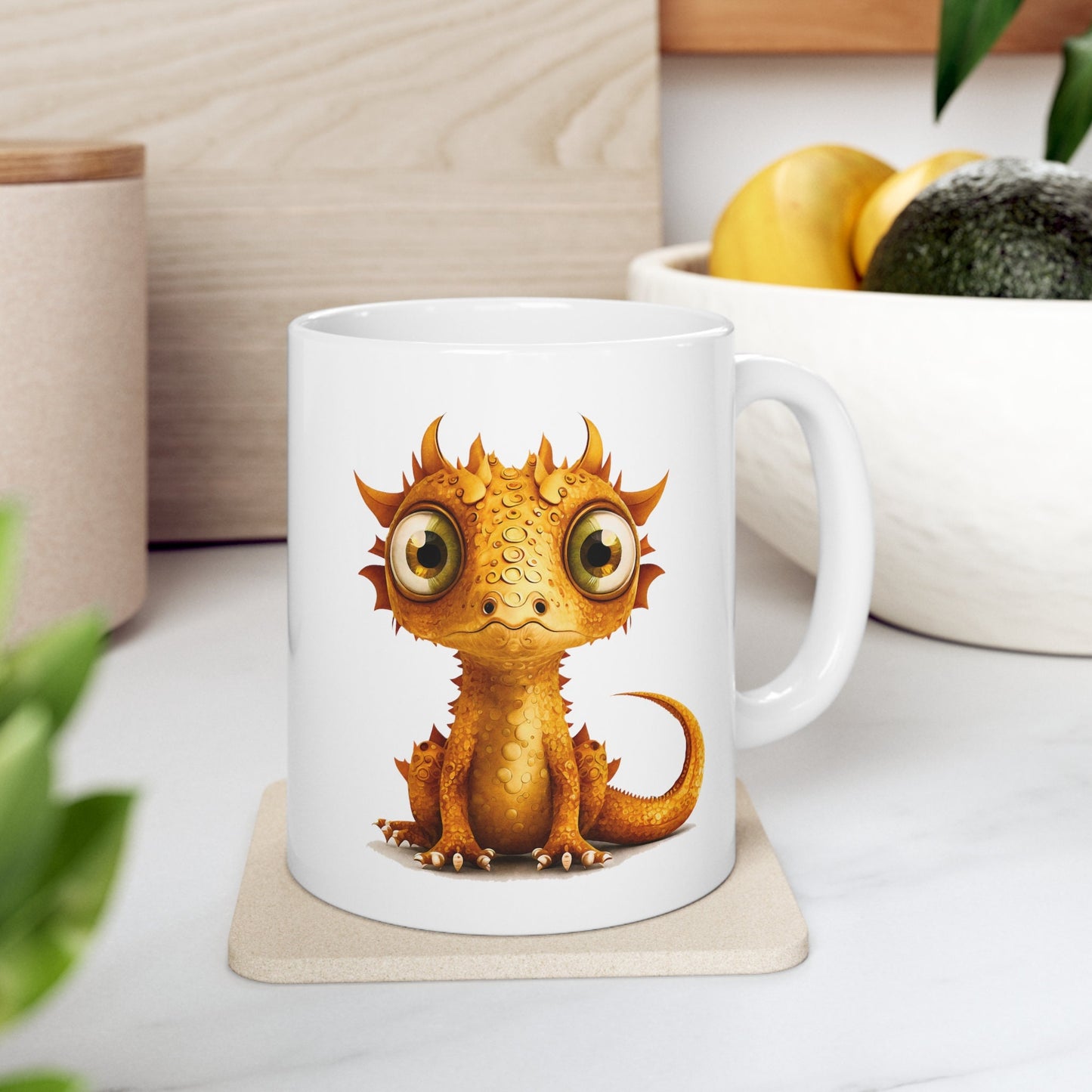 Golden Adorable Baby Dragon Coffee Mug, Heart of a Dragon Mug, White Ceramic Mug for Dragon Lovers, Gift Mug for your Dragon Spirit