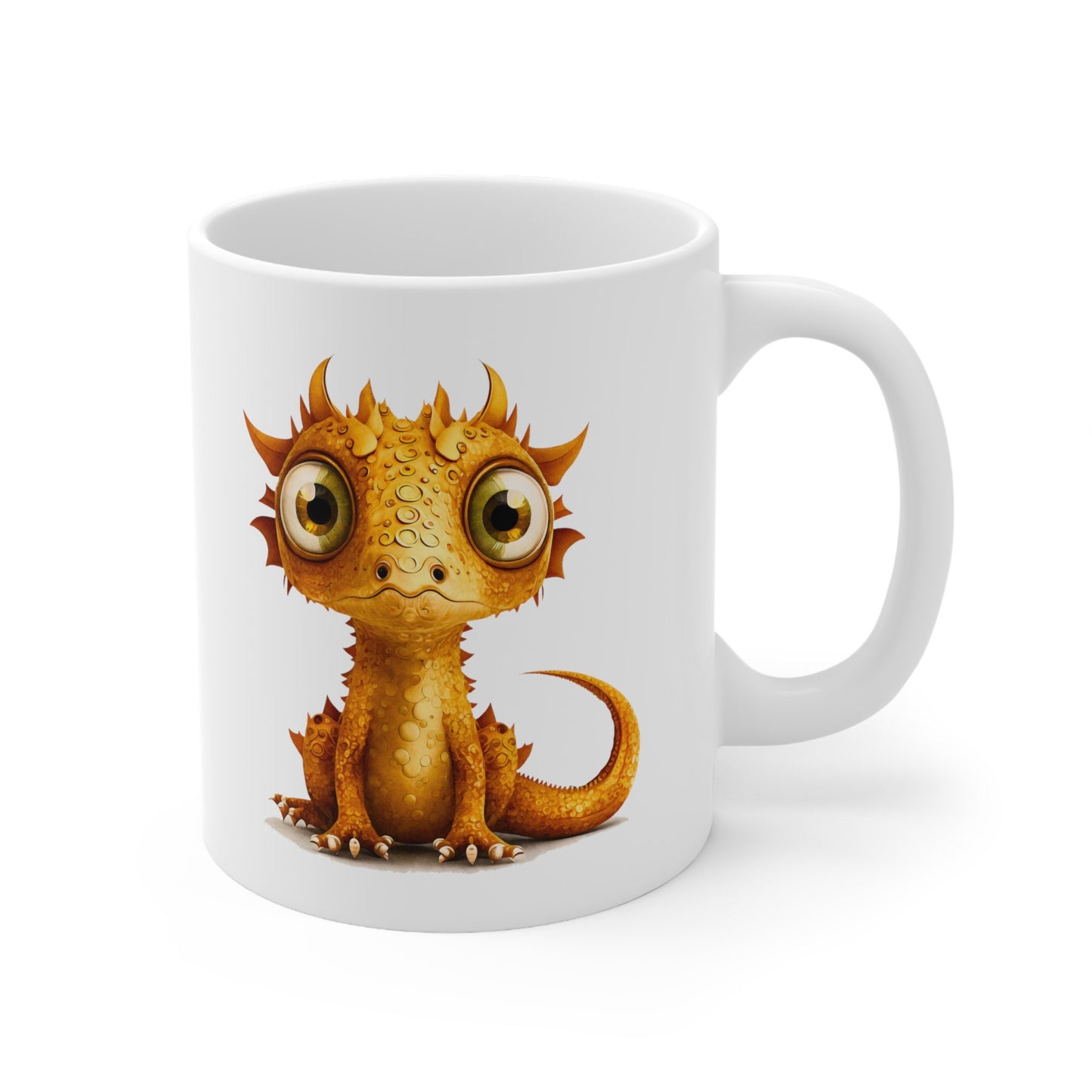Golden Adorable Baby Dragon Coffee Mug, Heart of a Dragon Mug, White Ceramic Mug for Dragon Lovers, Gift Mug for your Dragon Spirit