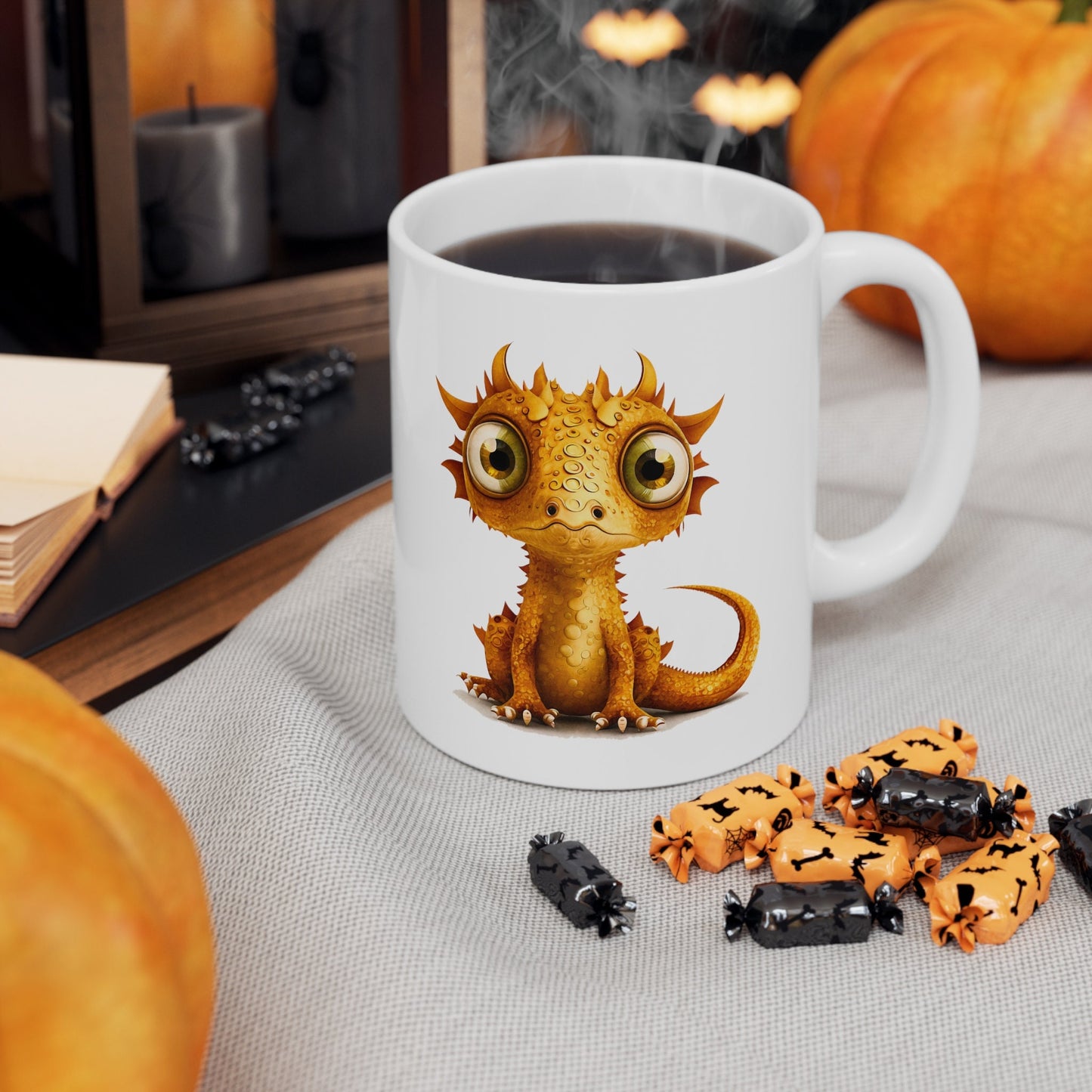 Golden Adorable Baby Dragon Coffee Mug, Heart of a Dragon Mug, White Ceramic Mug for Dragon Lovers, Gift Mug for your Dragon Spirit