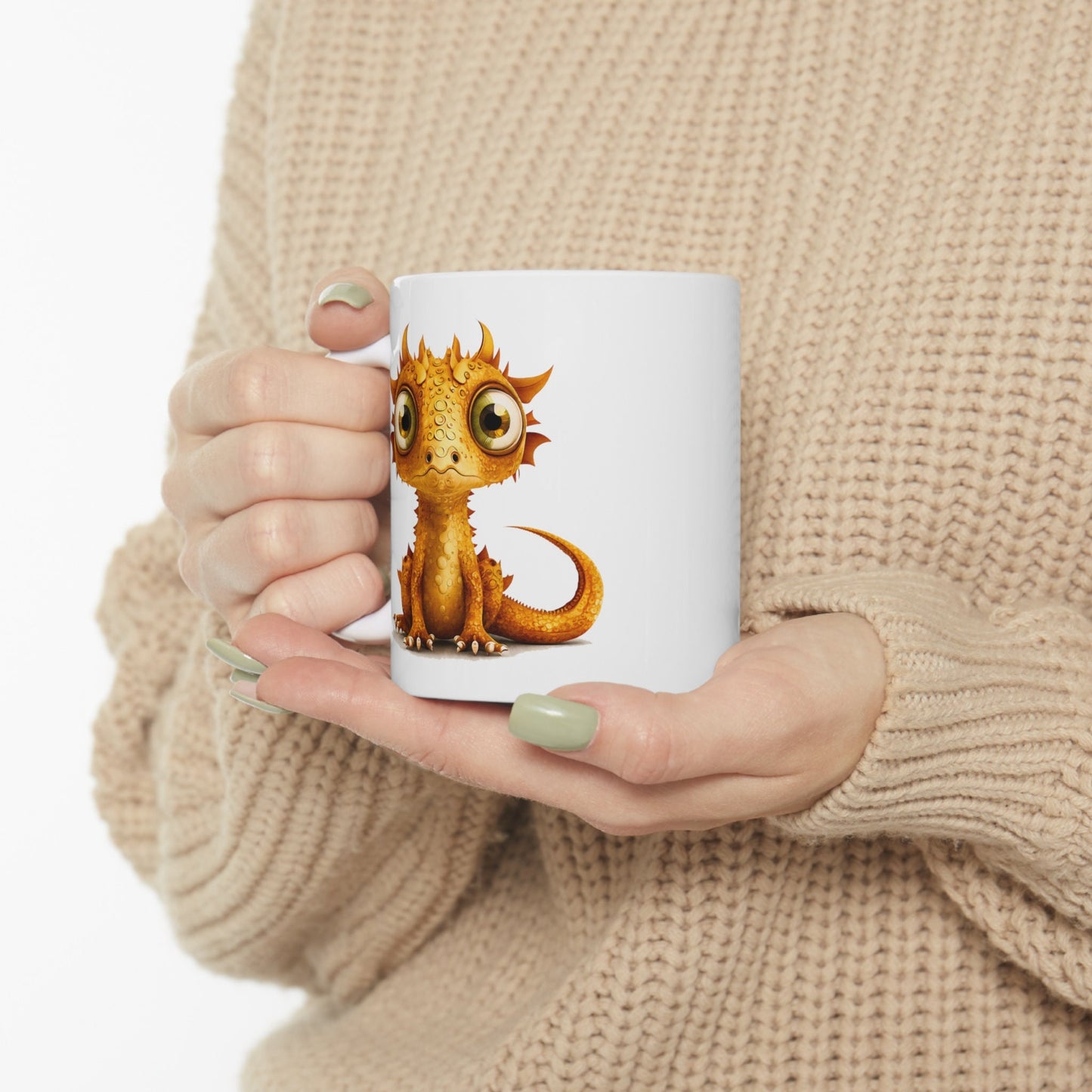 Golden Adorable Baby Dragon Coffee Mug, Heart of a Dragon Mug, White Ceramic Mug for Dragon Lovers, Gift Mug for your Dragon Spirit