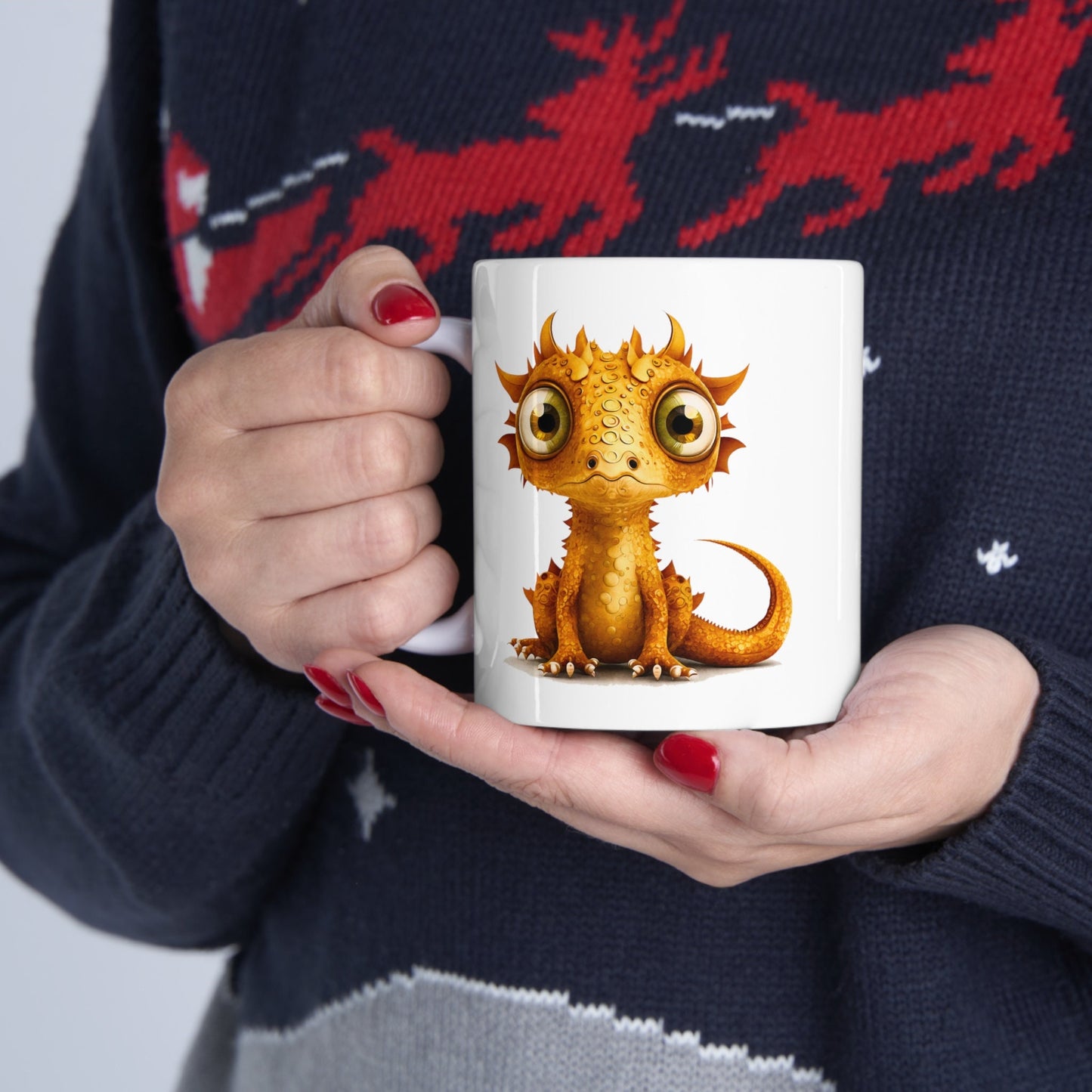 Golden Adorable Baby Dragon Coffee Mug, Heart of a Dragon Mug, White Ceramic Mug for Dragon Lovers, Gift Mug for your Dragon Spirit