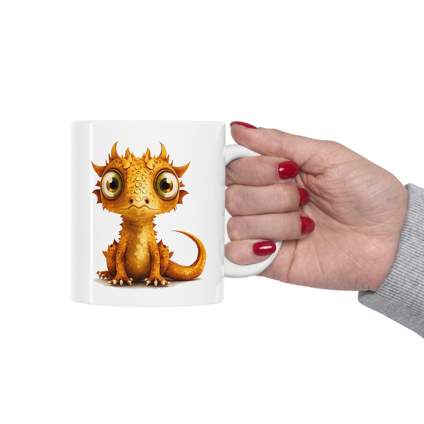 Golden Adorable Baby Dragon Coffee Mug, Heart of a Dragon Mug, White Ceramic Mug for Dragon Lovers, Gift Mug for your Dragon Spirit