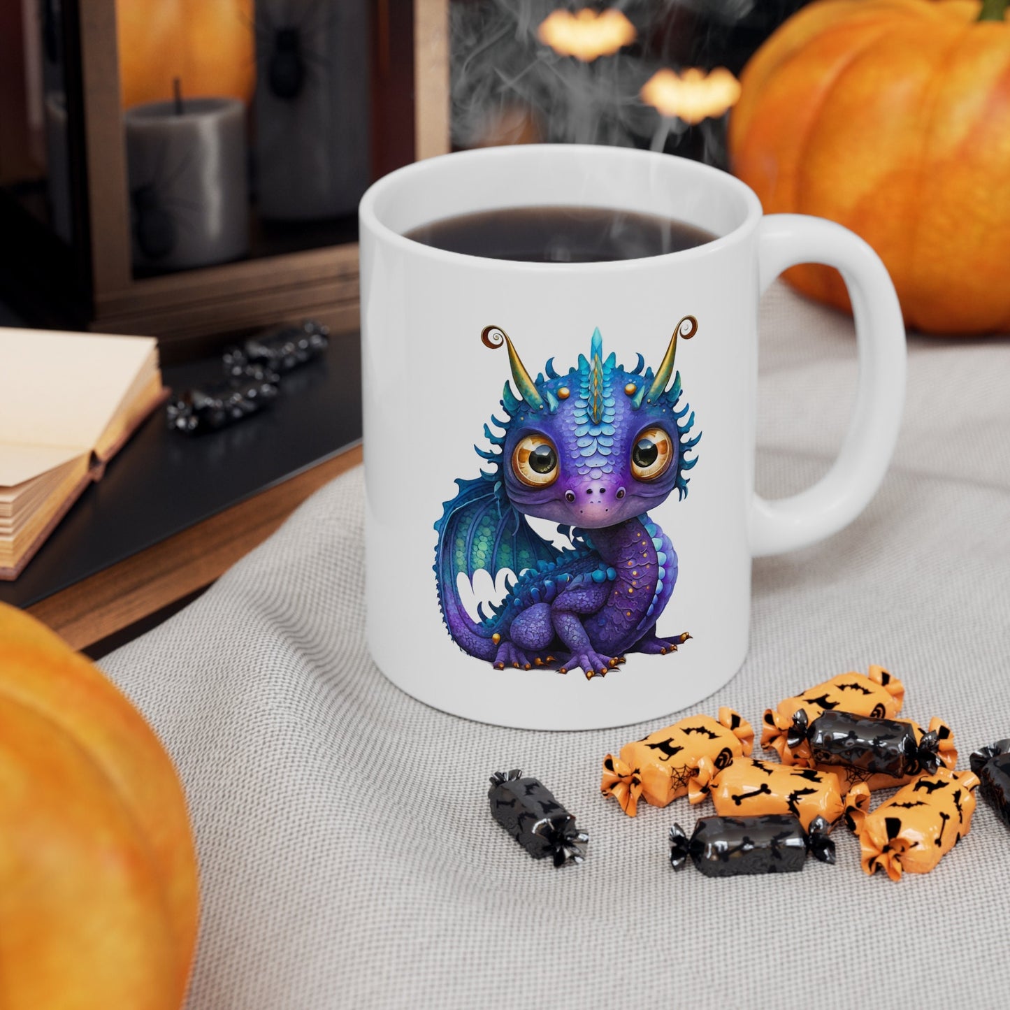Purple Blue Adorable Baby Ice Dragon Coffee Mug, Heart of a Dragon Mug, White Ceramic Mug for Dragon Lovers, Gift Mug for your Dragon Spirit