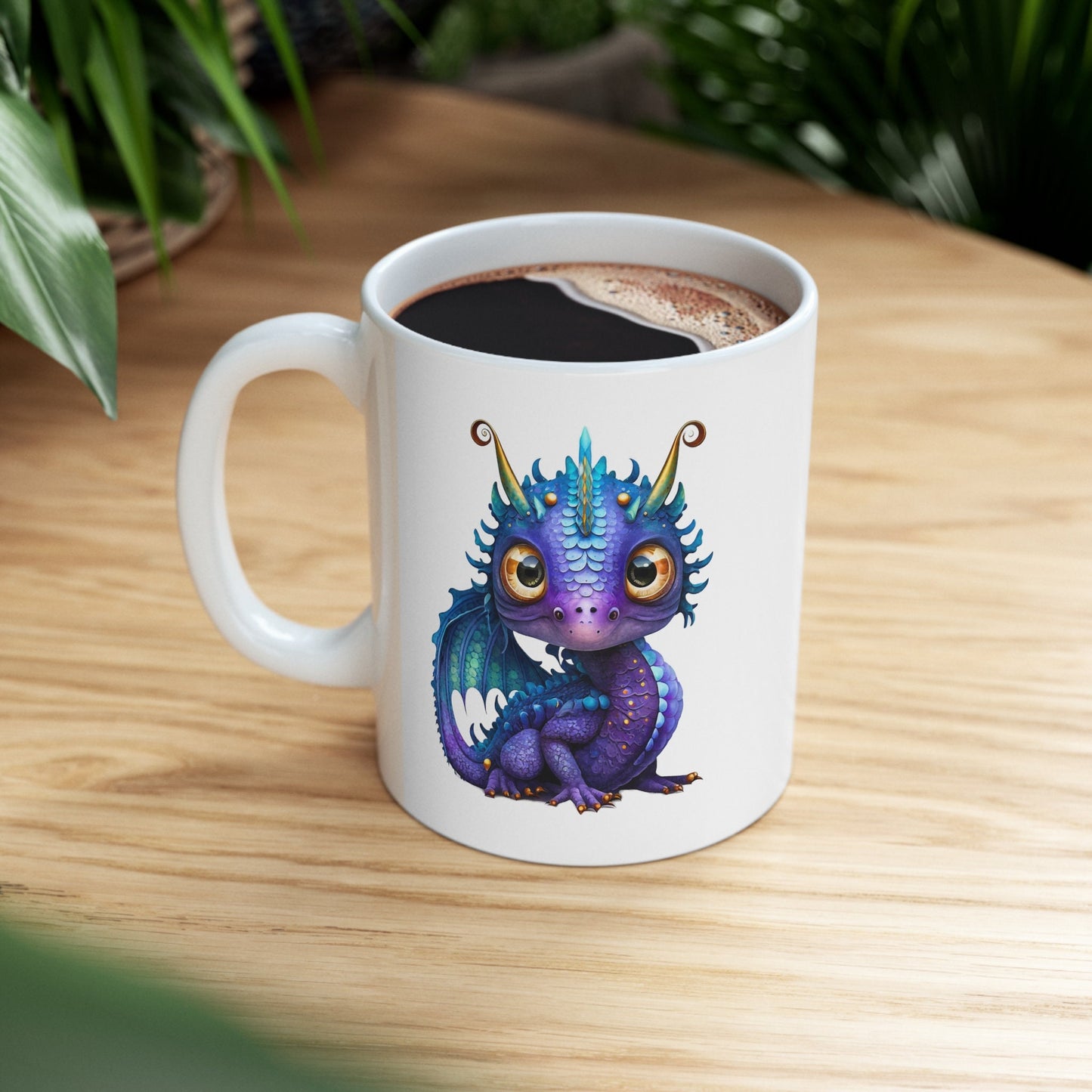Purple Blue Adorable Baby Ice Dragon Coffee Mug, Heart of a Dragon Mug, White Ceramic Mug for Dragon Lovers, Gift Mug for your Dragon Spirit