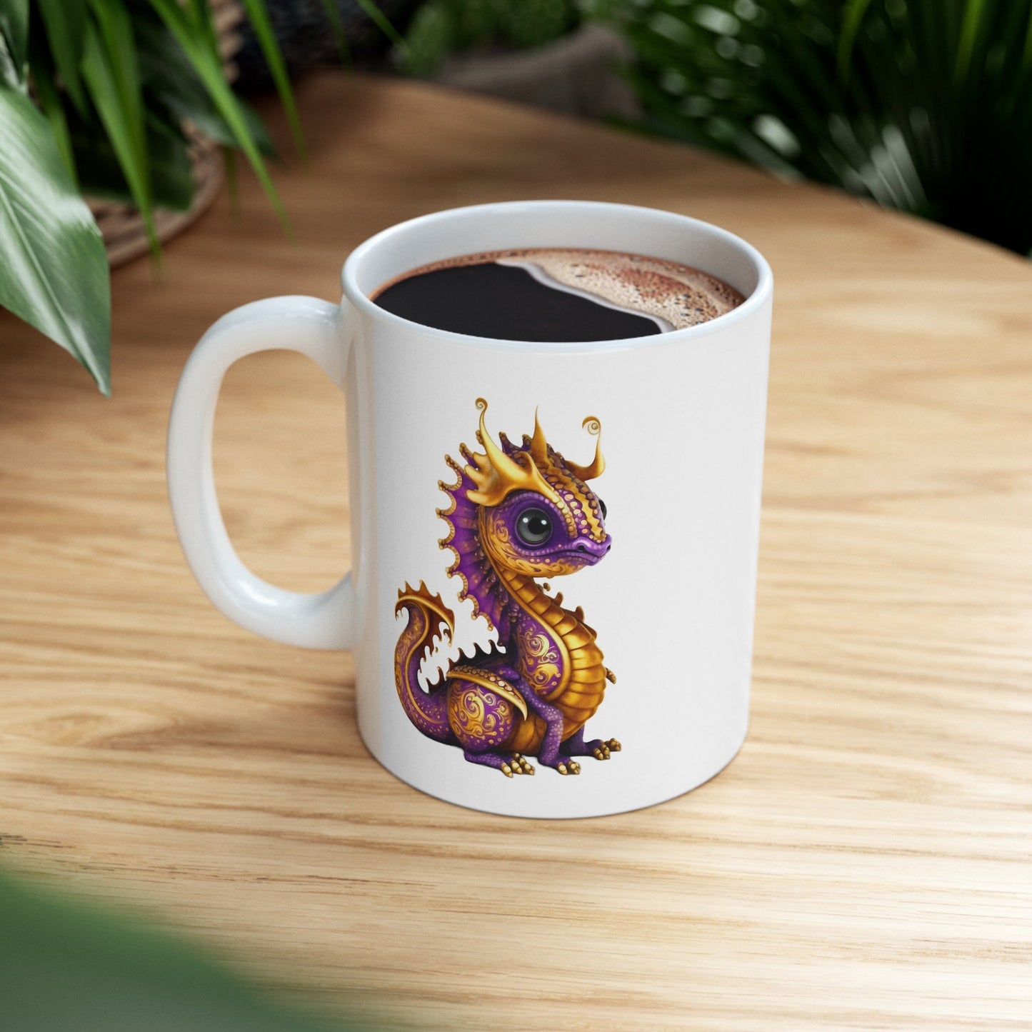 Purple Gold Adorable Baby Dragon Coffee Mug, Heart of a Dragon Mug, White Ceramic Mug for Dragon Lovers, Gift Mug for your Dragon Spirit
