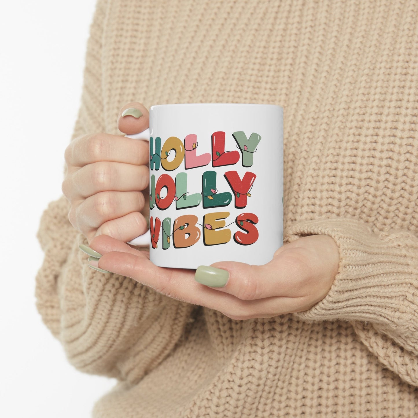 Holly Jolly Vibes Christmas Mug, Perfect Holiday Cheer Coffee Mug, Gift Mug for Christmas Spirit, Cute Christmas mugs for Family and friends