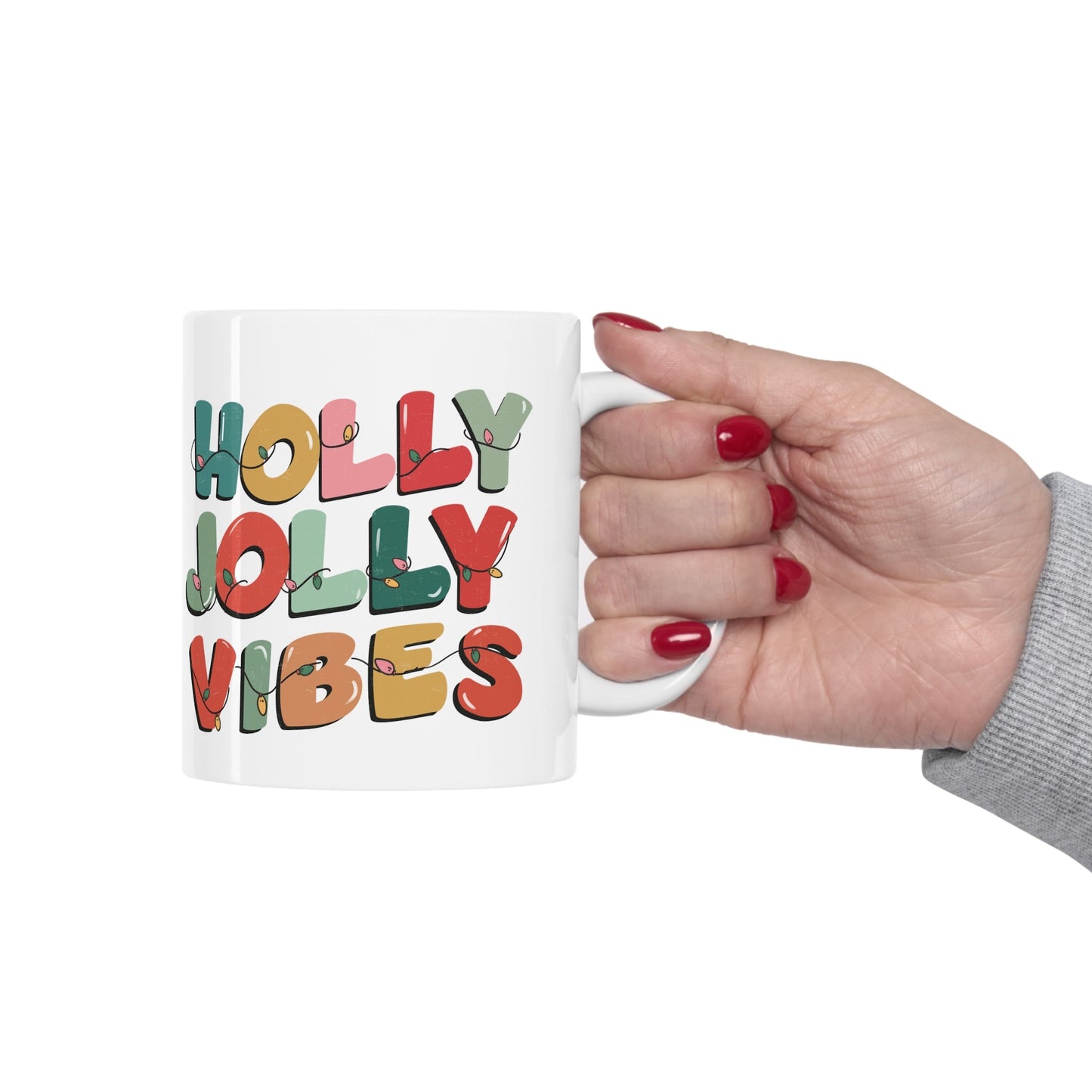 Holly Jolly Vibes Christmas Mug, Perfect Holiday Cheer Coffee Mug, Gift Mug for Christmas Spirit, Cute Christmas mugs for Family and friends