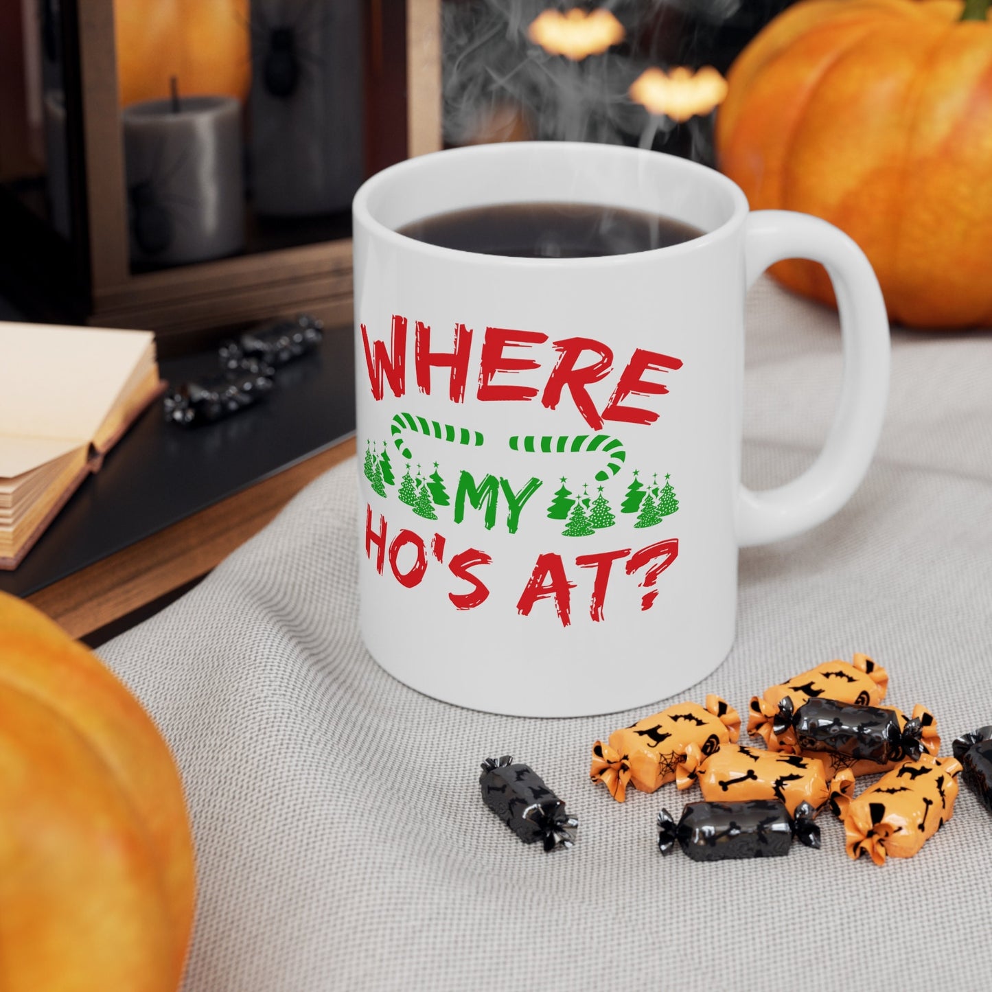 Where My Hos At Christmas Mug, Perfect Holiday Cheer Coffee Mug, Gift Mug for Christmas Spirit, Cute Christmas mugs for Family and friends